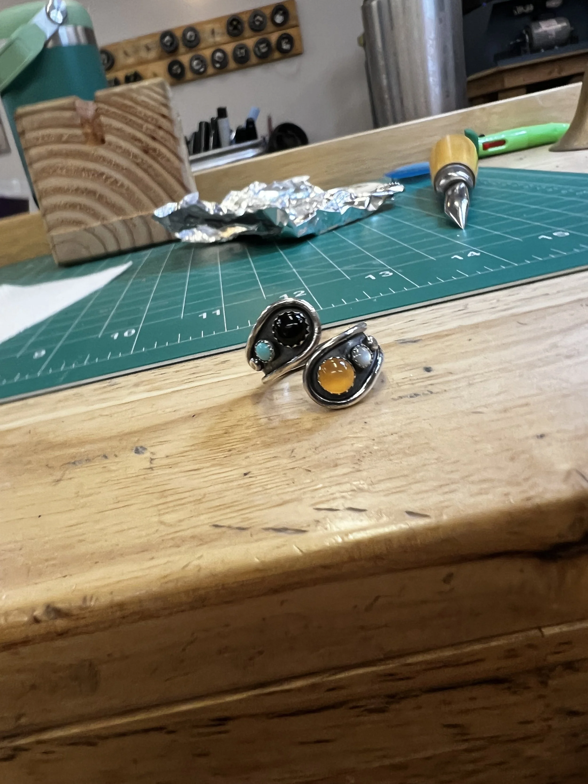 Handmade four stone ring jewelry making class in Albuquerque