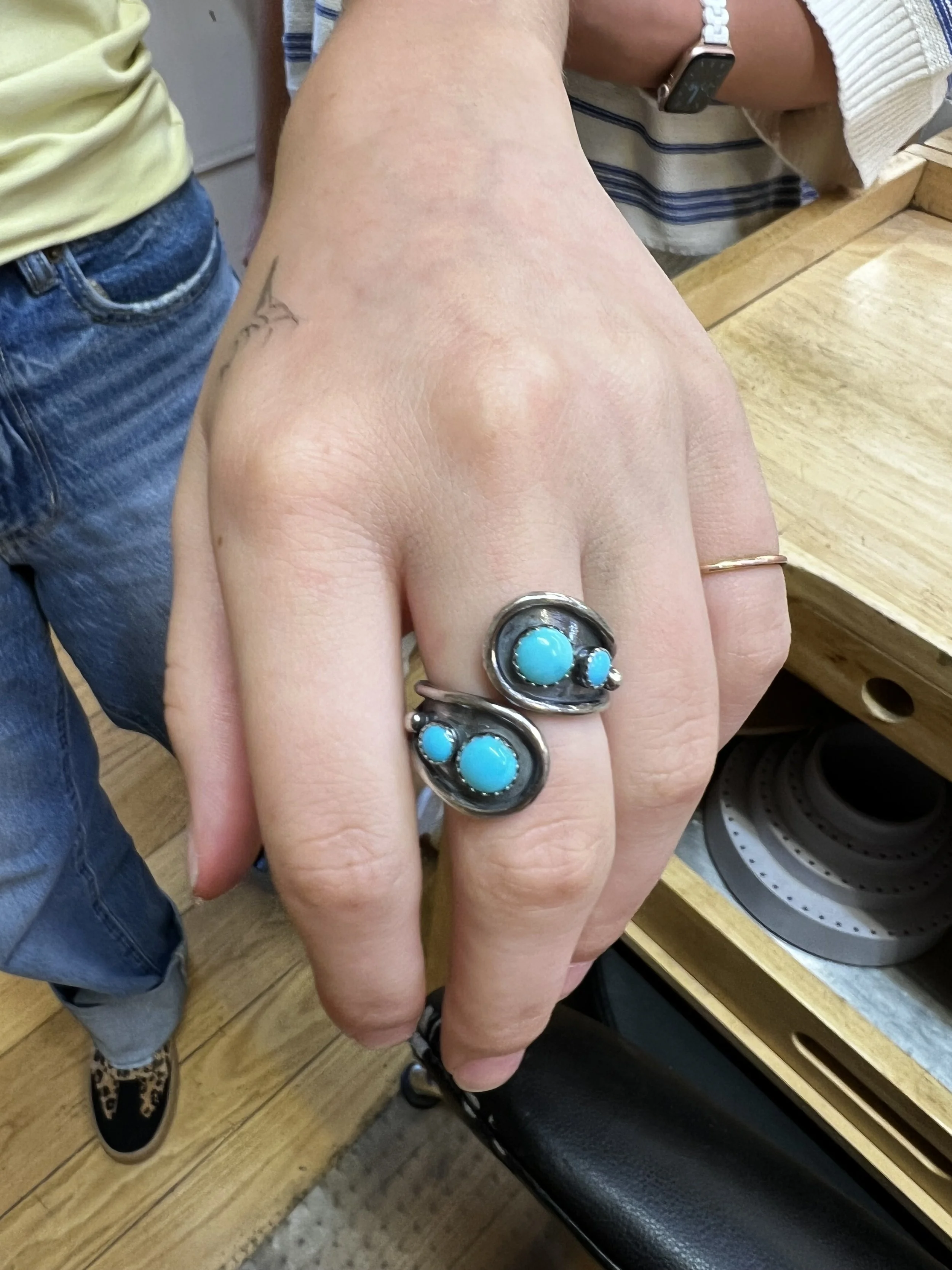 Custom turquoise Teardrop Wrap Ring jewelry making class in Albuquerque