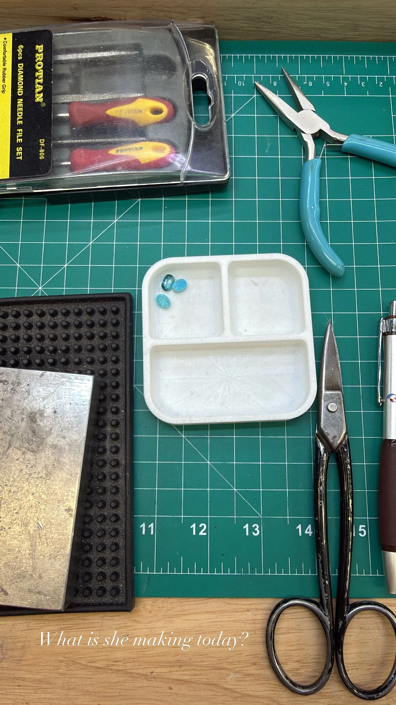 Tools and workspace during a jewelry making class in Albuquerque