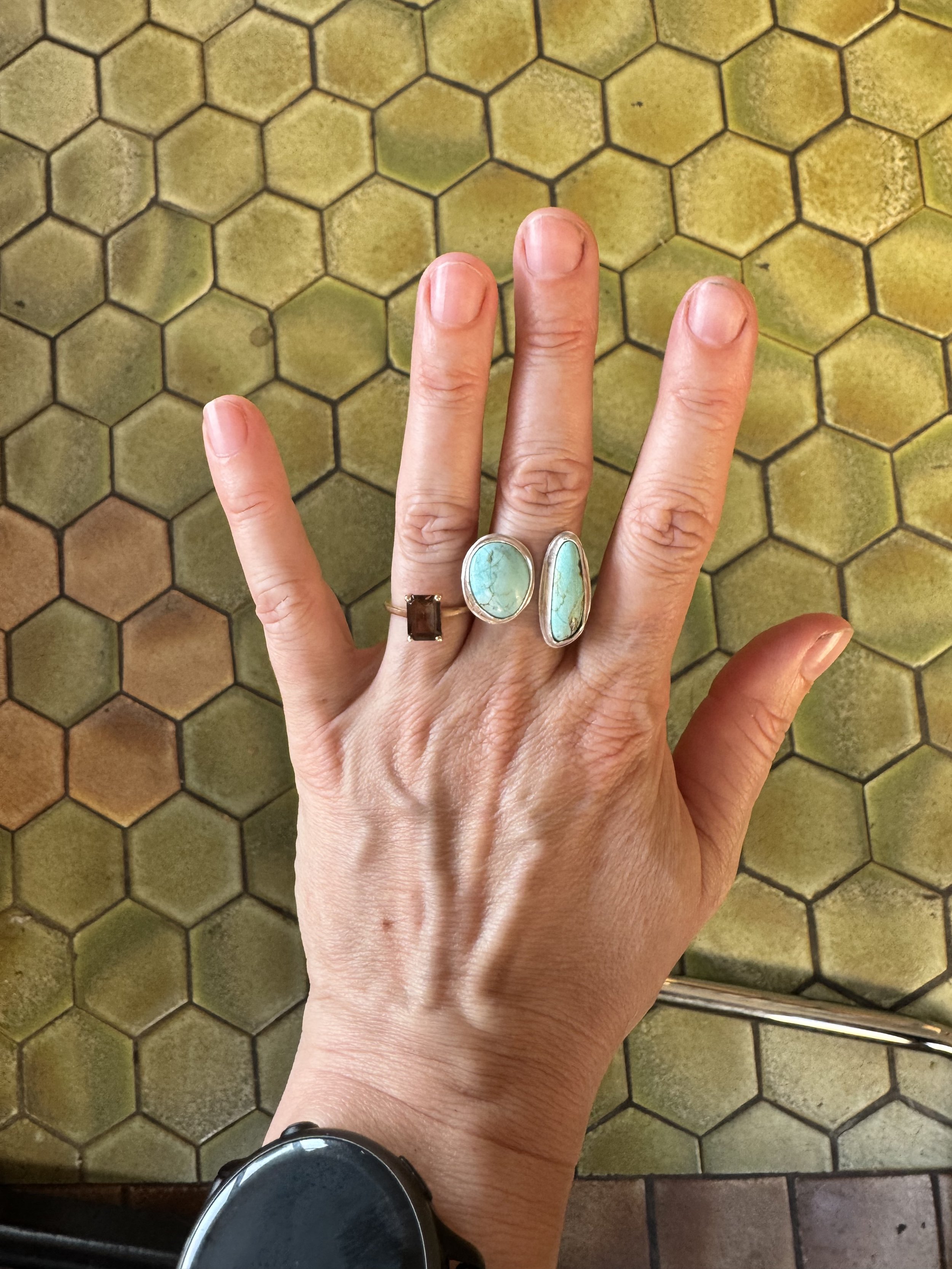 Finished ring on hand turquoise ring class Albuquerque