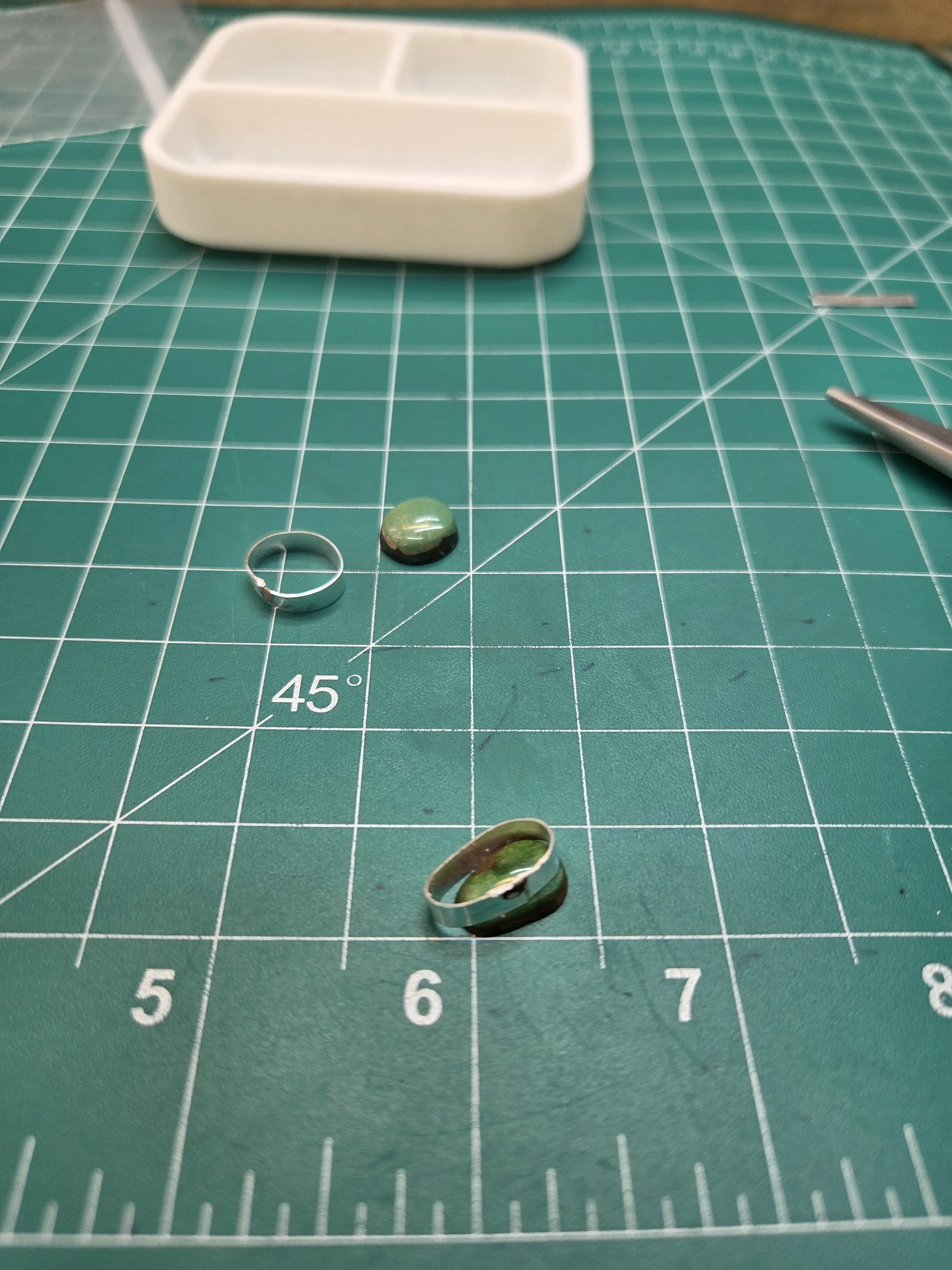 Tools and stone prep on turquoise ring class Albuquerque