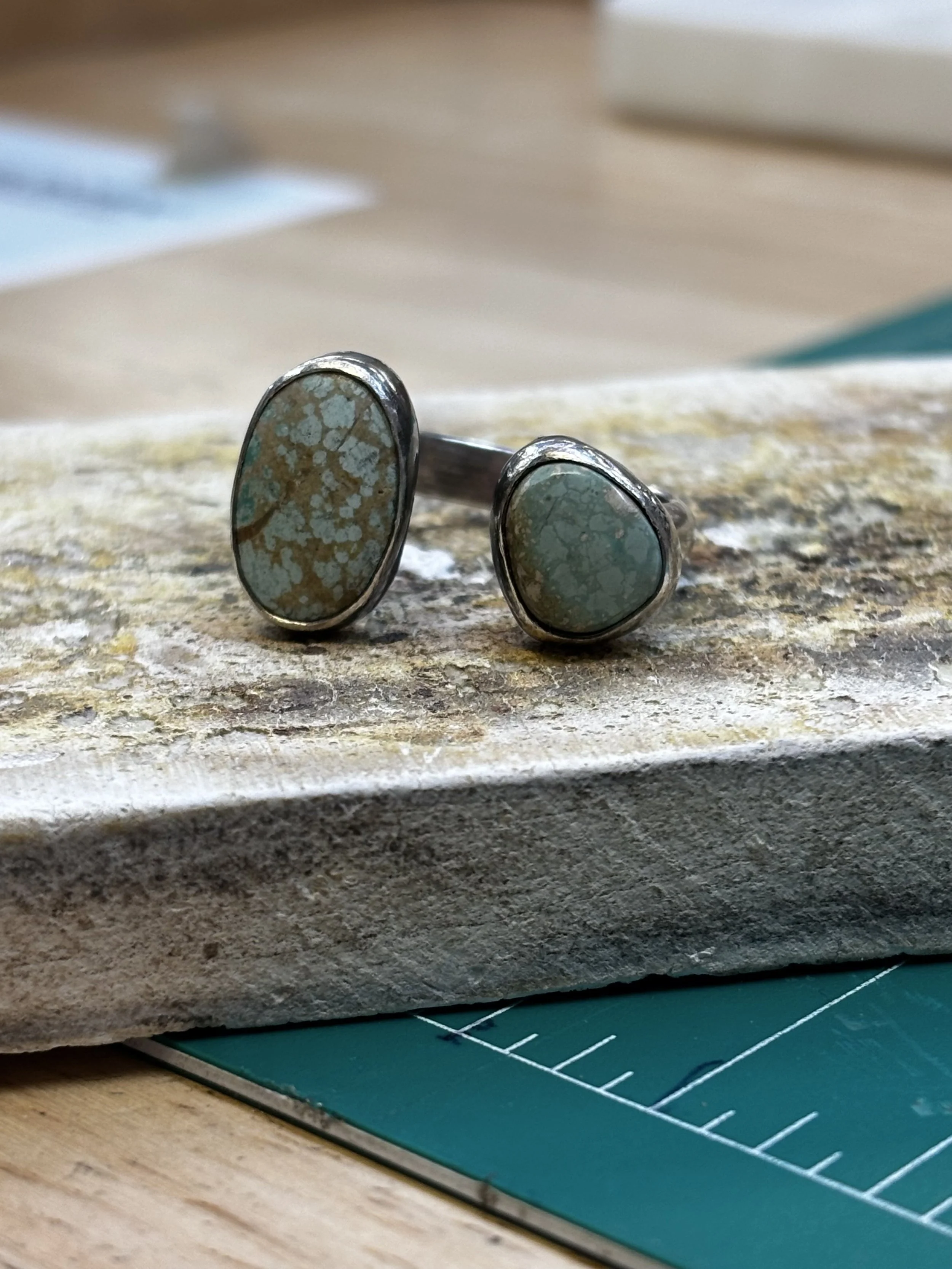 Paired stones setting for turquoise ring class Albuquerque