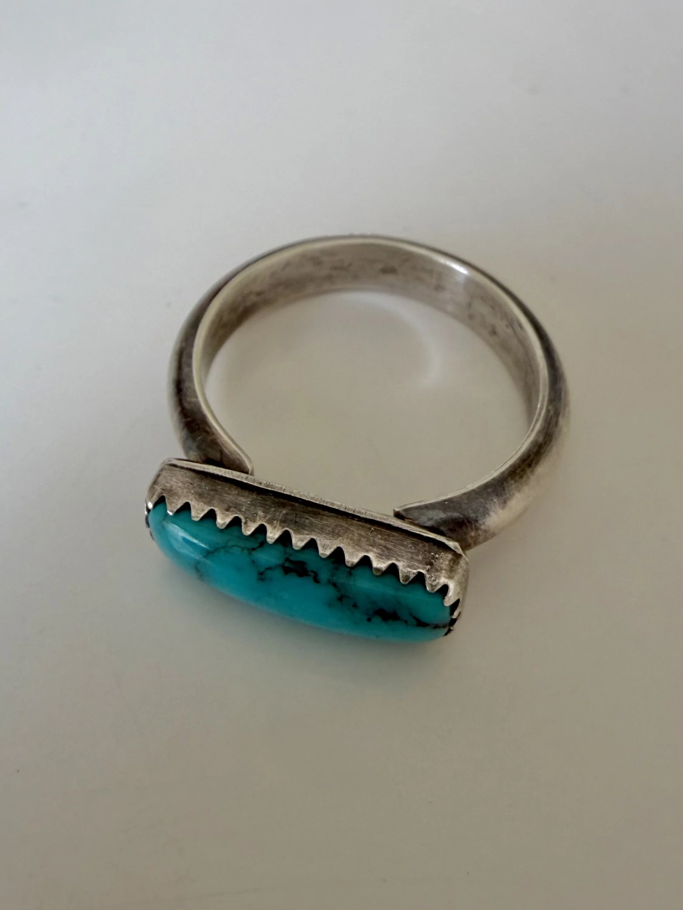 turquoise ring in Albuquerque bezel setting in progress