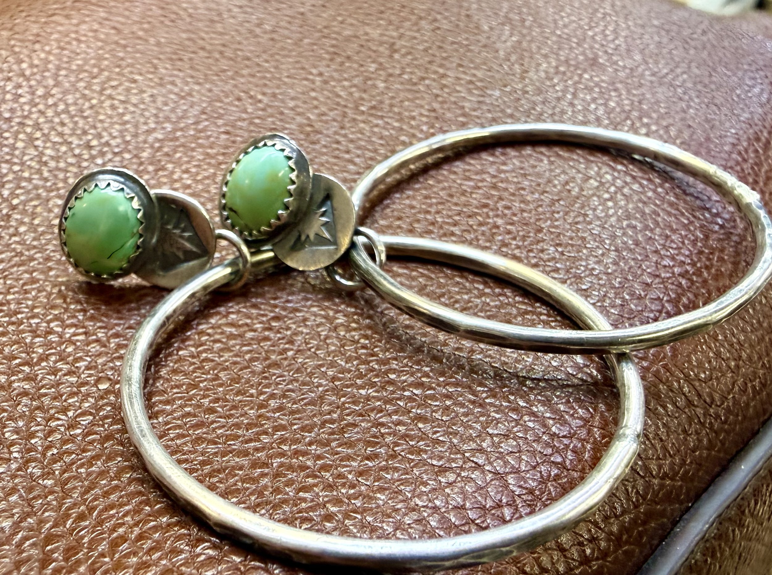 Finished turquoise hoops from a Jewelry Making Class in Albuquerque
