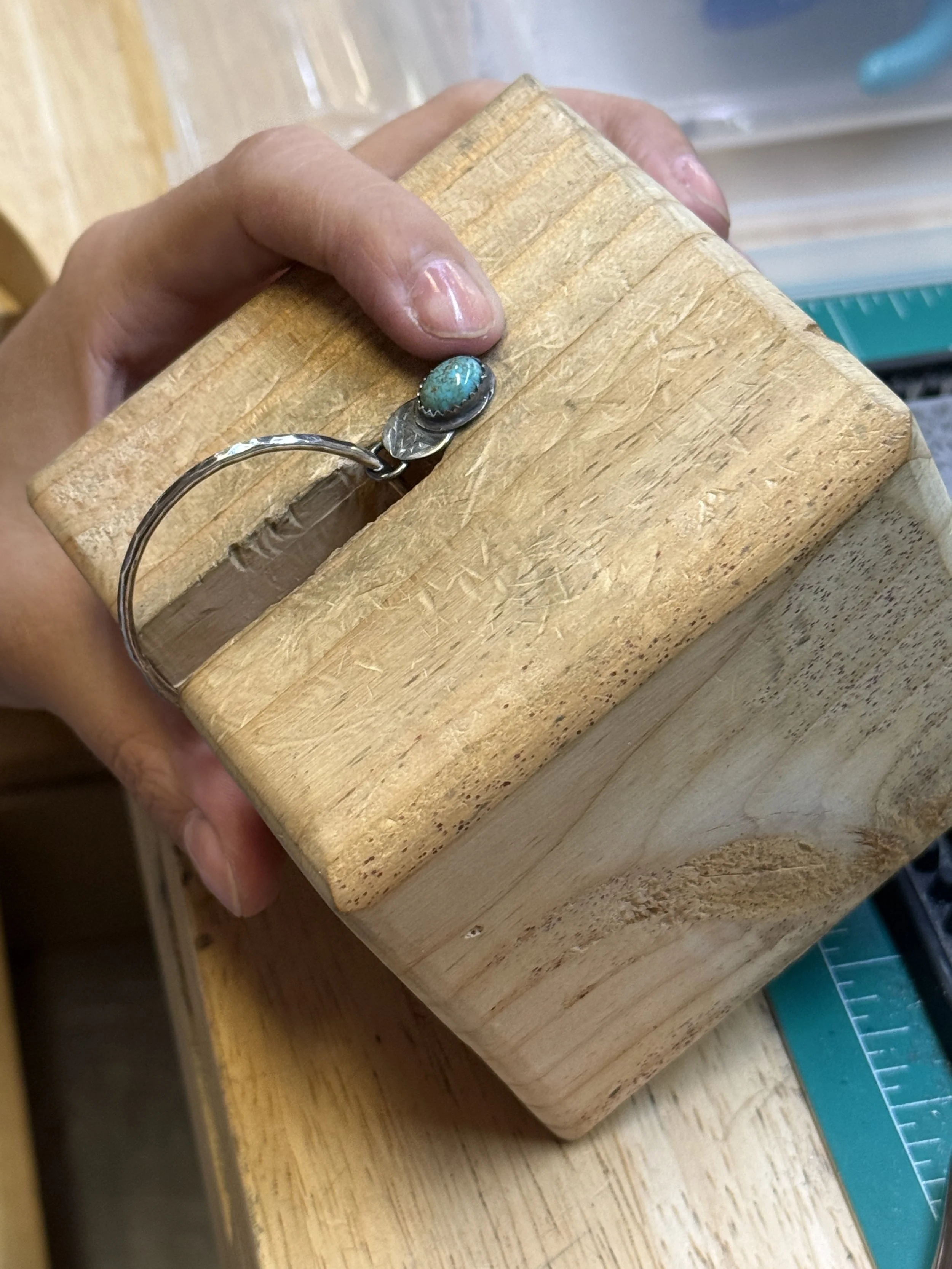 Students making turquoise hoops in a Jewelry Making Class in Albuquerque