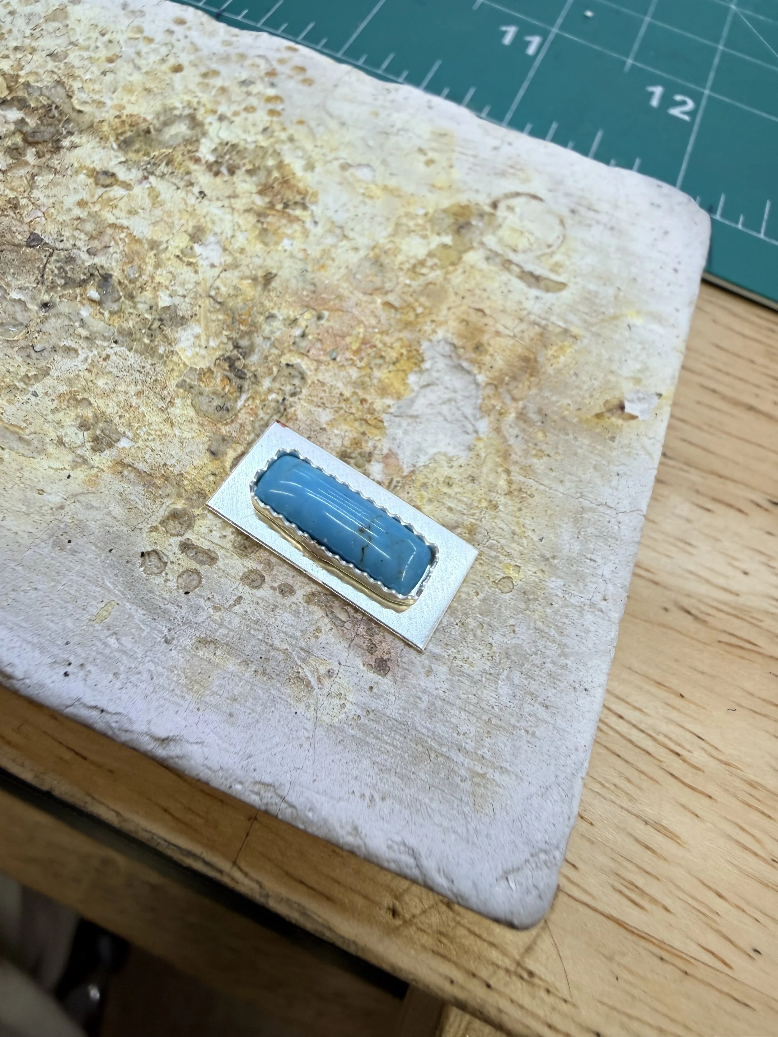 Turquoise ring setting in a Jewelry Making Class in Albuquerque