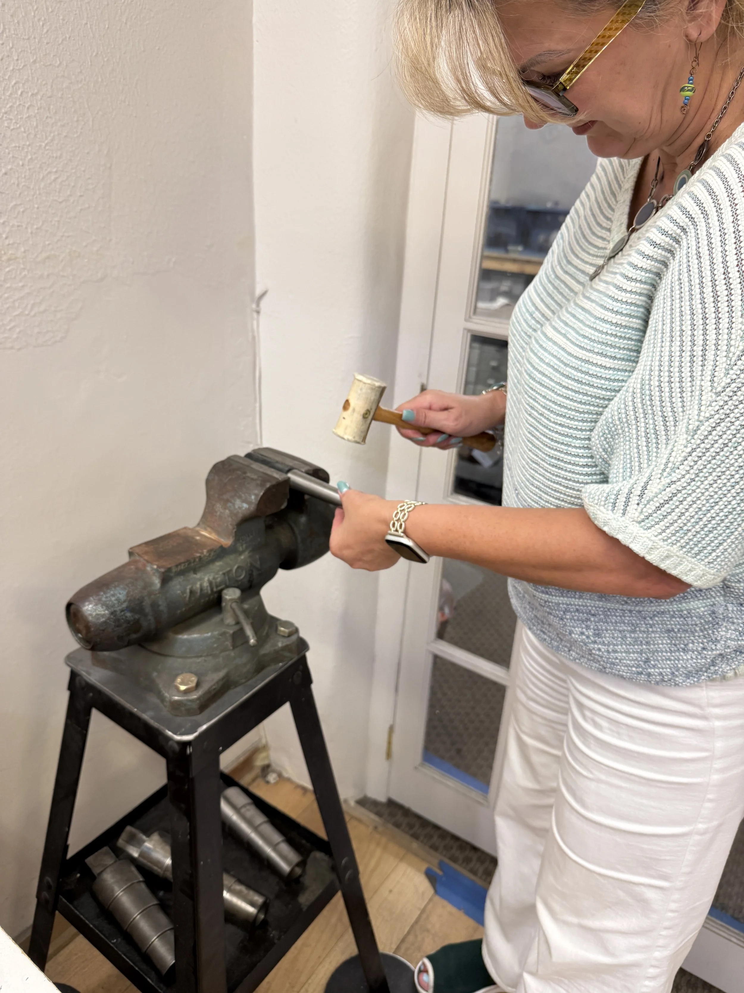 Student forming a ring in a Jewelry Making Class in Albuquerque