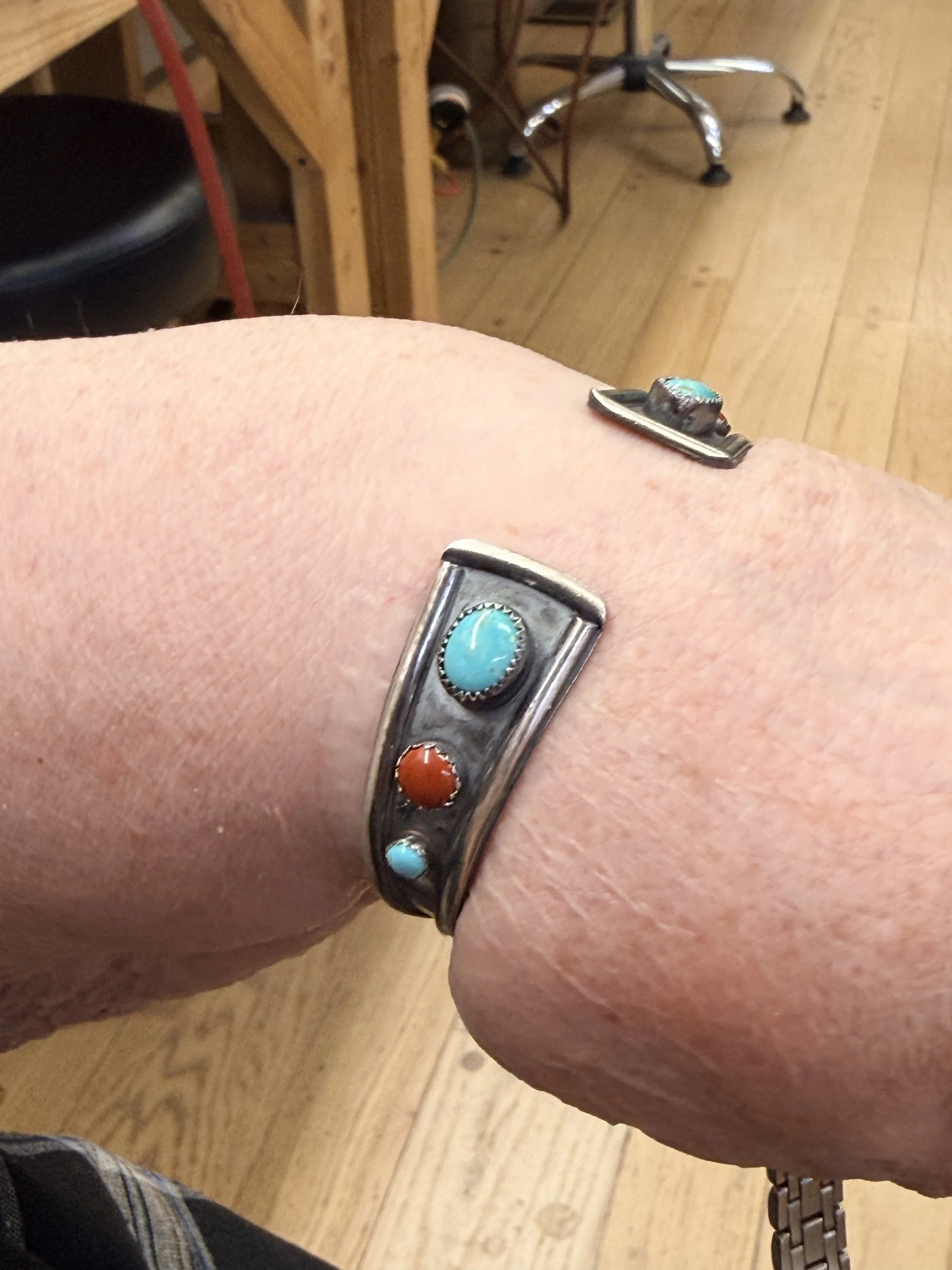 Finished turquoise cuff from a Jewelry Making Class in Albuquerque