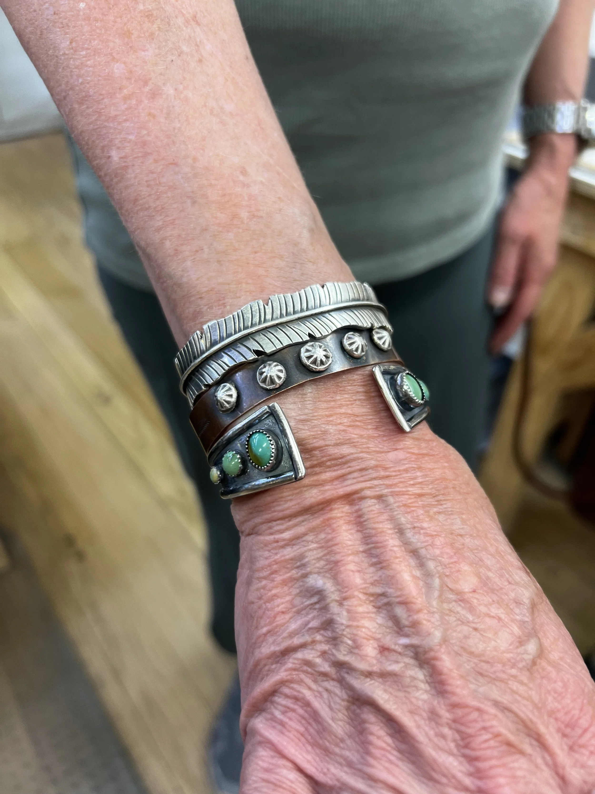 Finished gemstone cuffs from a Jewelry Making Class in Albuquerque