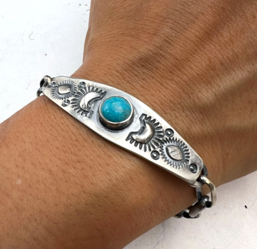 Finished sterling silver Turquoise ID Bracelet with a turquoise stone