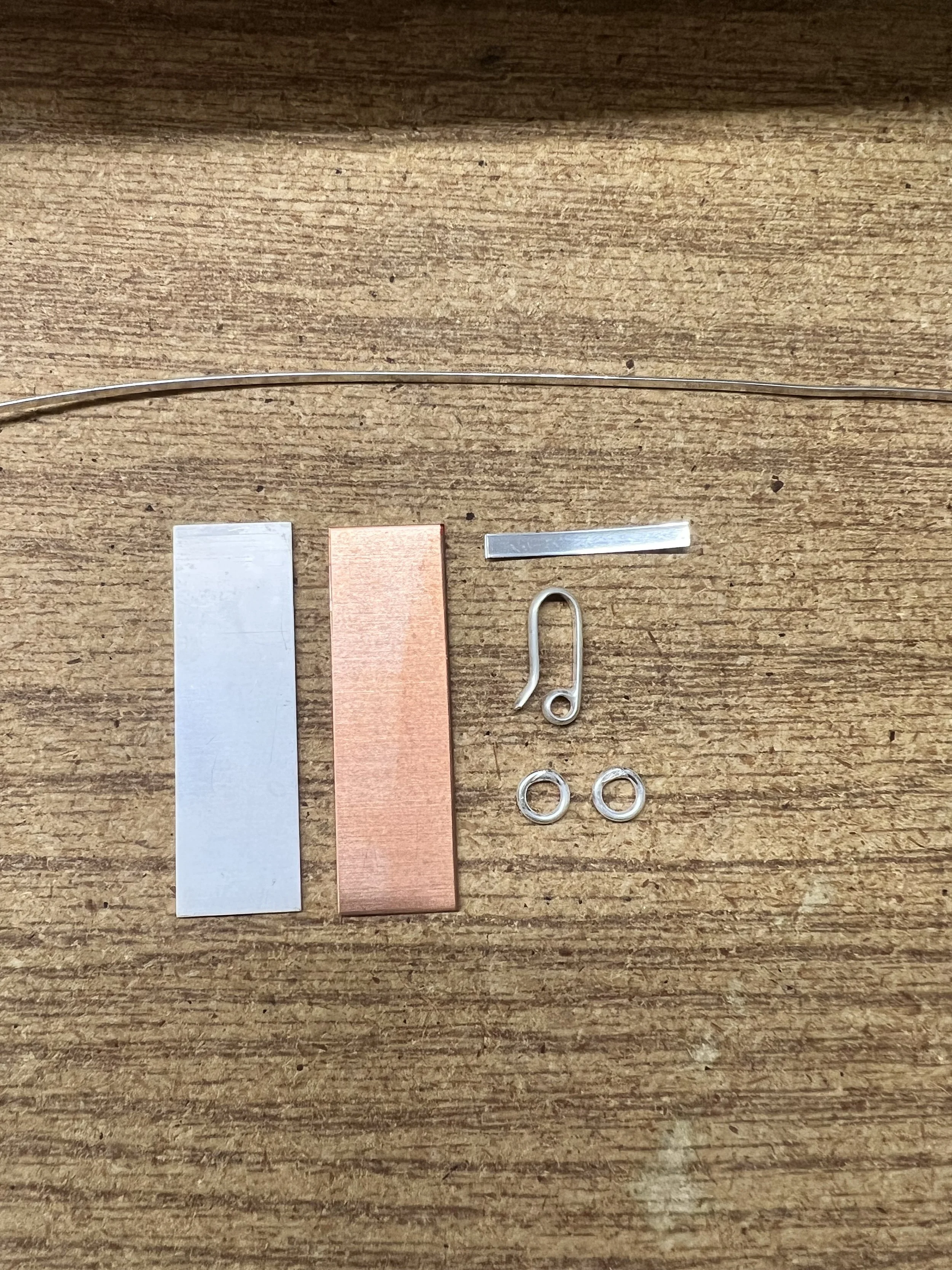 Sterling silver and copper materials prepared for the class