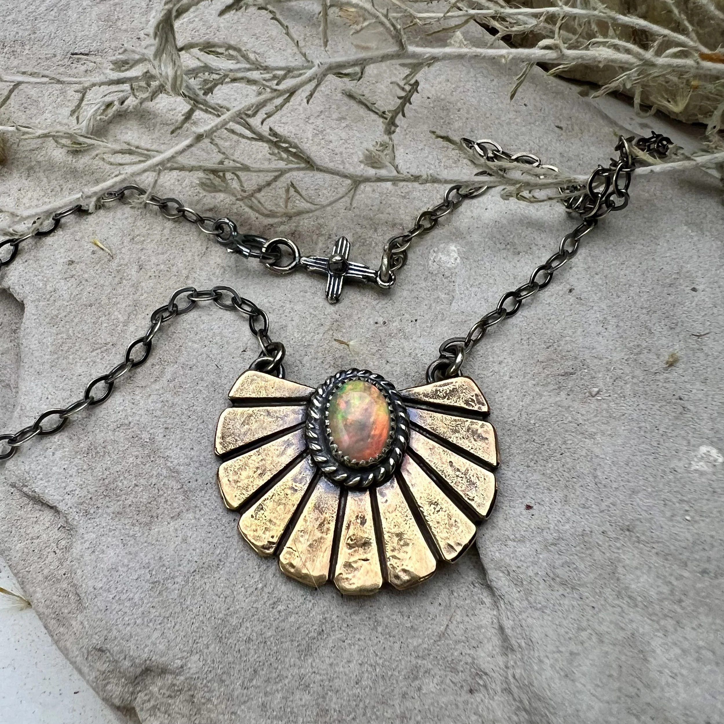 Opal gemstone set in a handmade statement necklace.