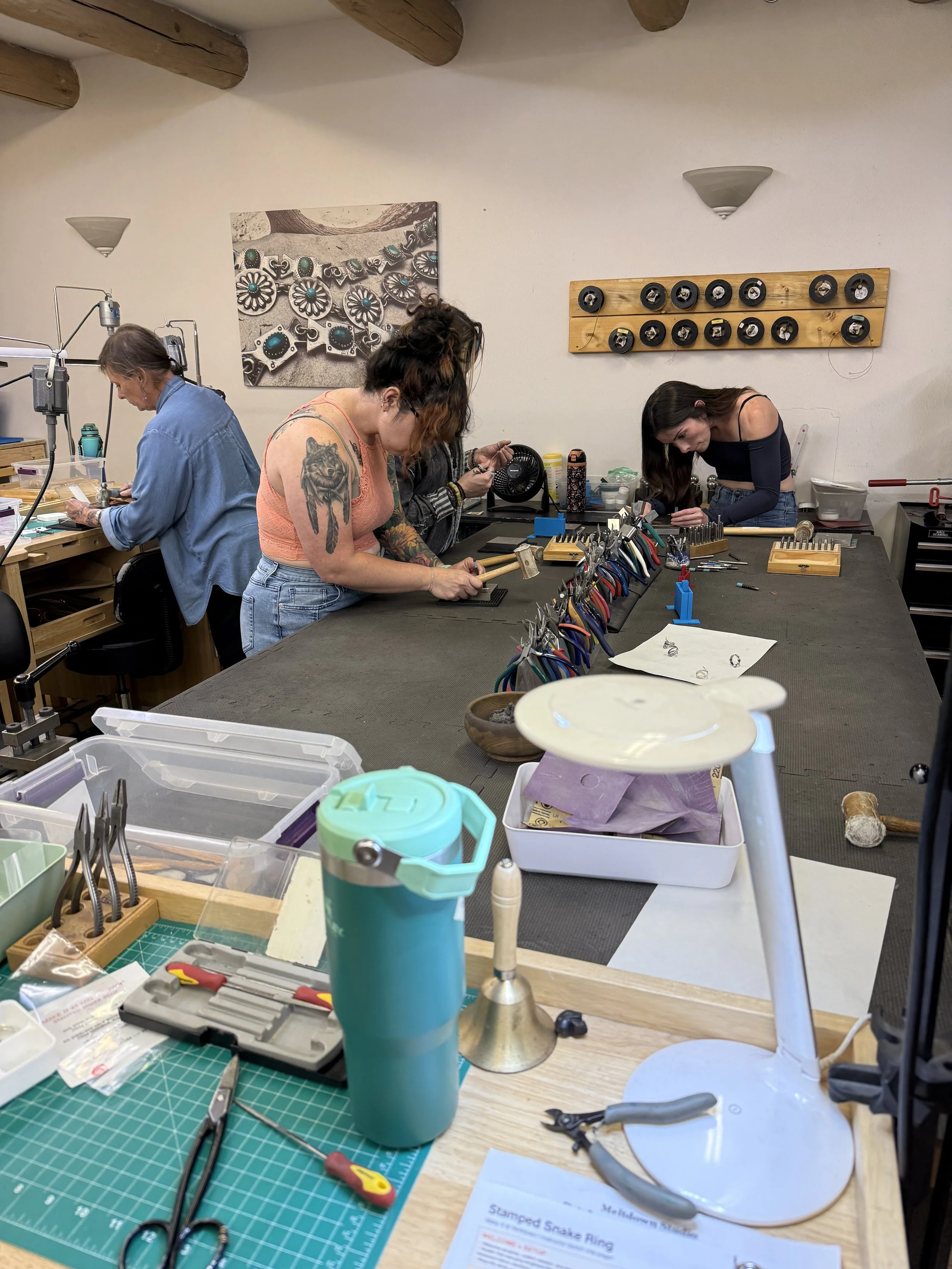 Students working on their own rings