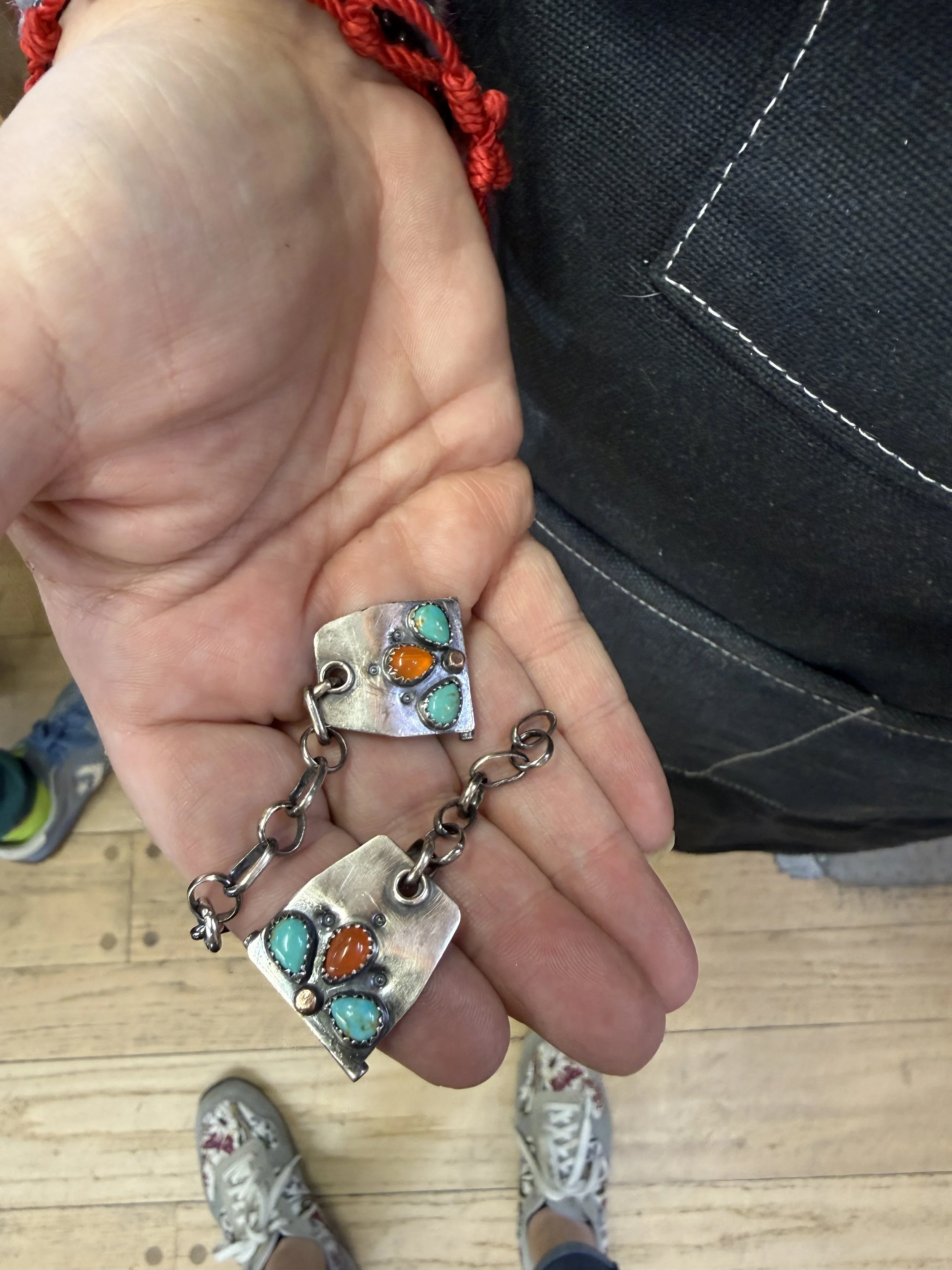 Handmade silver smartwatch bracelet with colorful stones