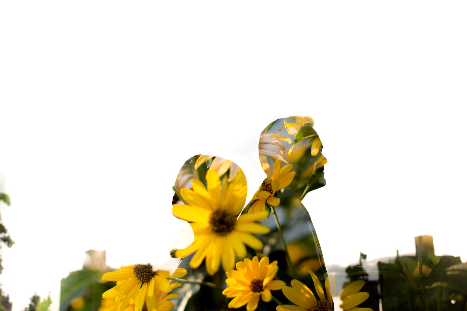 brooklyn engagement portrait double exposure flowers tiny house photo