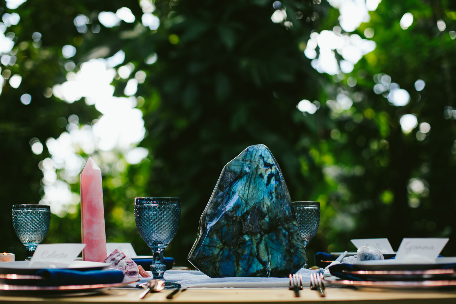 Gorgeous centerpiece of Labradorite and Rose Quartz from Crystal Vision LTC