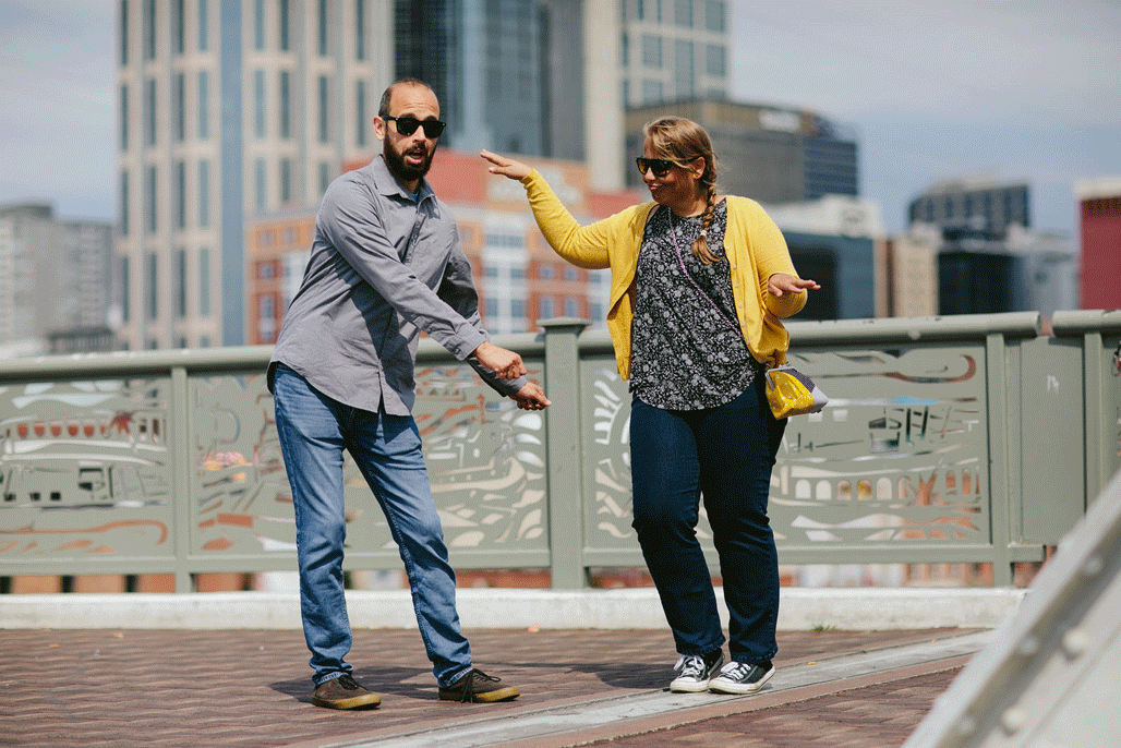 Couple Dancing during Engagement Session in Downtown Nashville, TN