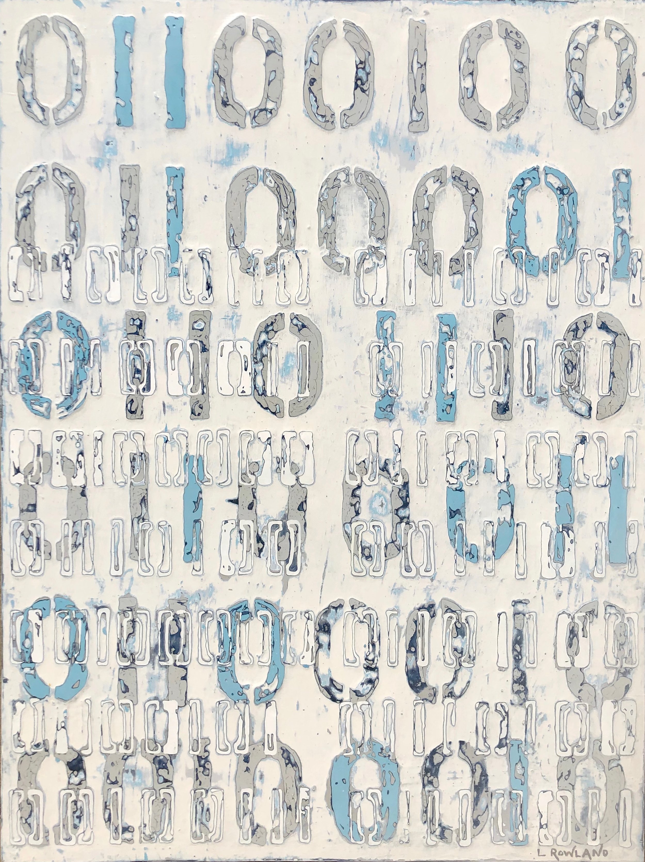 “F’ it let’s dance!” 48 x 36 mixed media on wood panel This painting depicts the binary code message “F’ it Let’s Dance” These paintings are created with a patented layering and removal technique. I omit pricing to protect the privacy of my collectors. Feel free to reach out to me for prices. If this painting is sold, or maybe to the right size and you want it in your world, allow me to paint something inspired by it just for you. reach out via the contact information in the “About section”