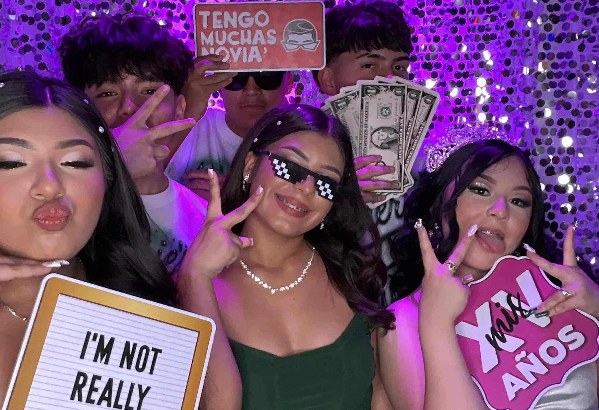 The energy at this Quincea&ntilde;era was 🔥 and the photo booth was on another level! Our Bad Bunny props were a total hit, who doesn&rsquo;t love a little reggaeton flair? 🎤💃 What kind of props do you want to see at your next event? Drop your ide