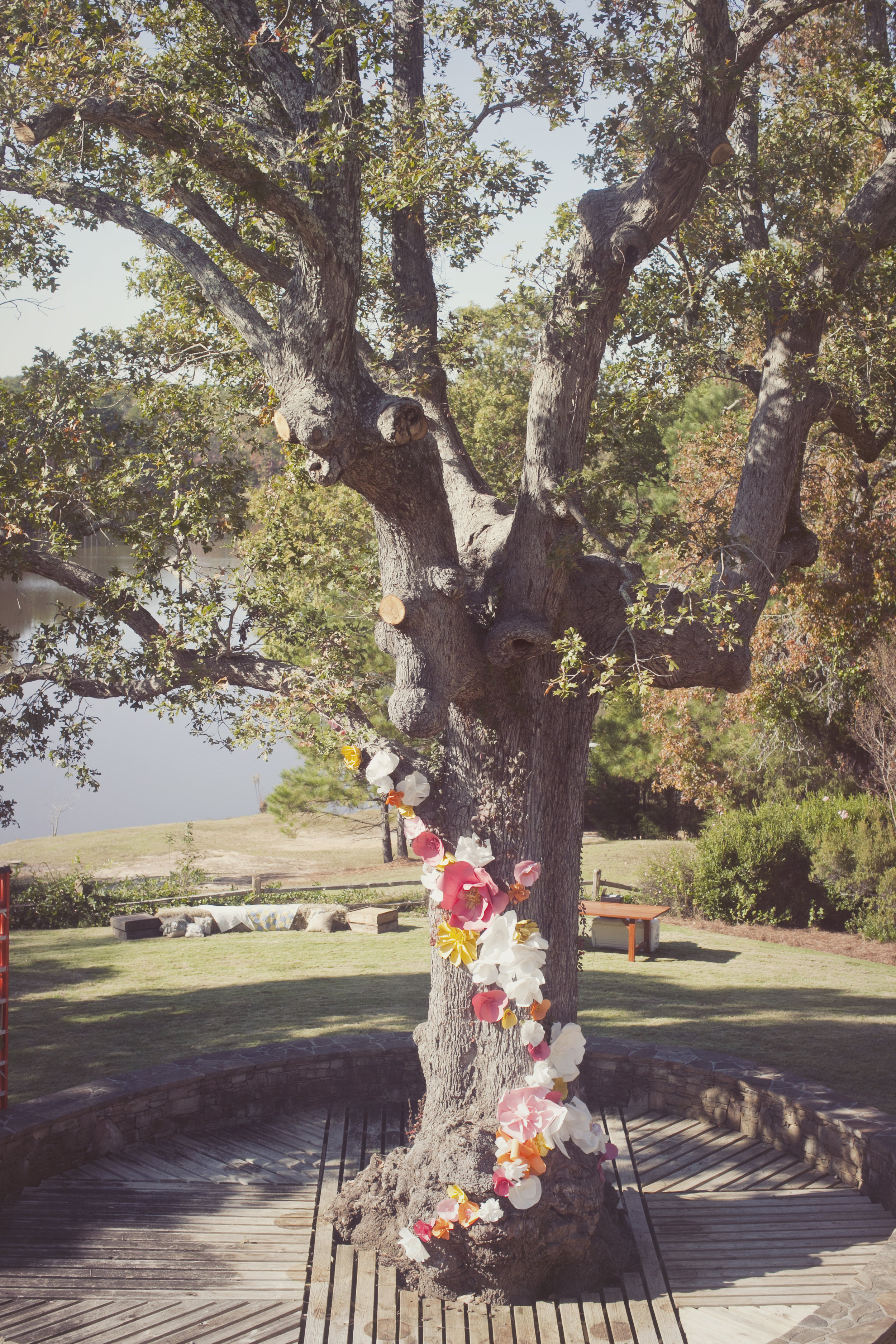 Large Colorful Floral Installation on Tree | Simply Charming Socials | Atlanta Wedding Planner
