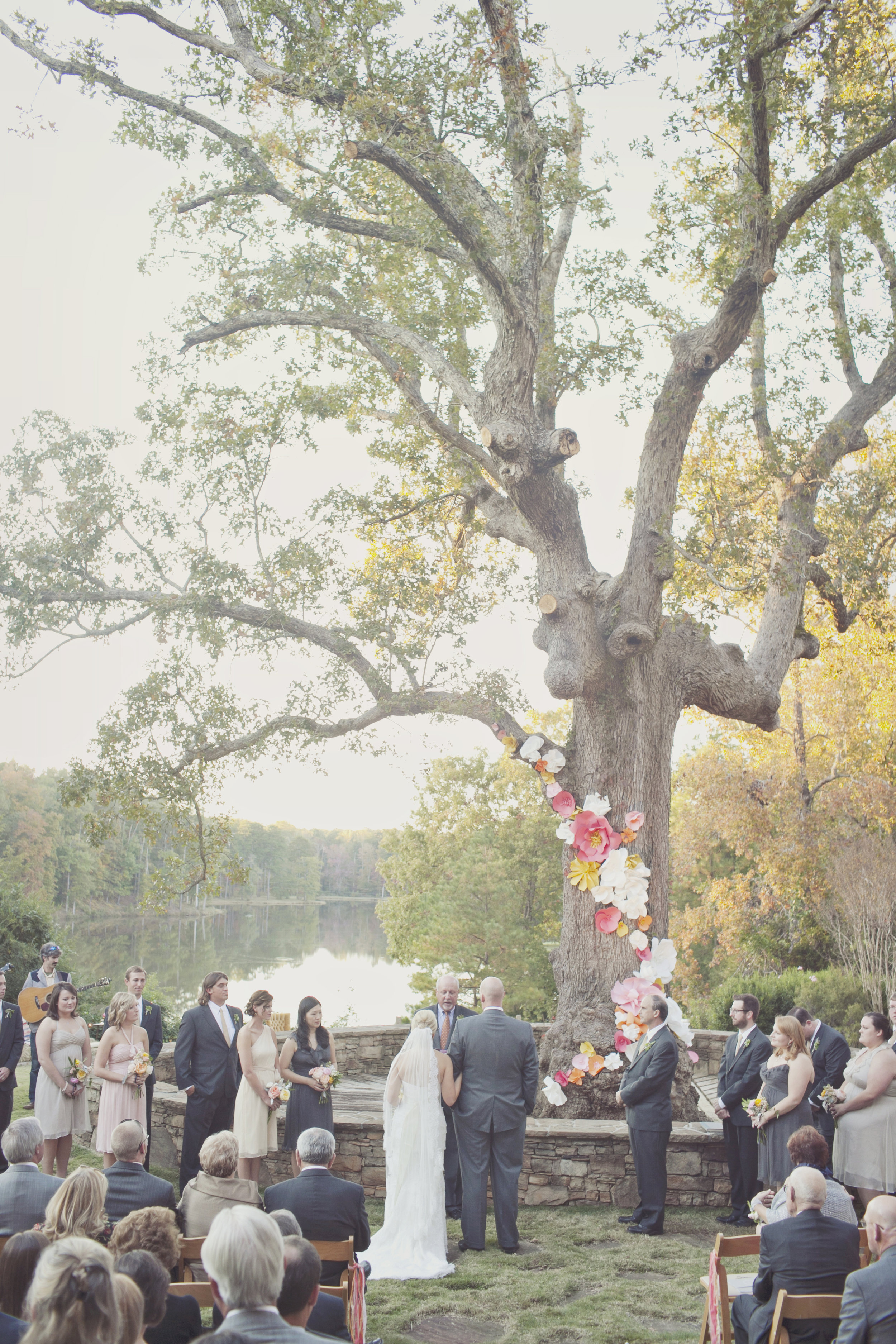 Outdoor Wedding Ceremony with Large Tree floral installation  | Simply Charming Socials | Atlanta Wedding Planner