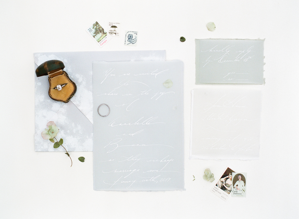 Calligraphy and Handmade Paper Invitation Suite | Simply Charming Socials | Atlanta Wedding Planner