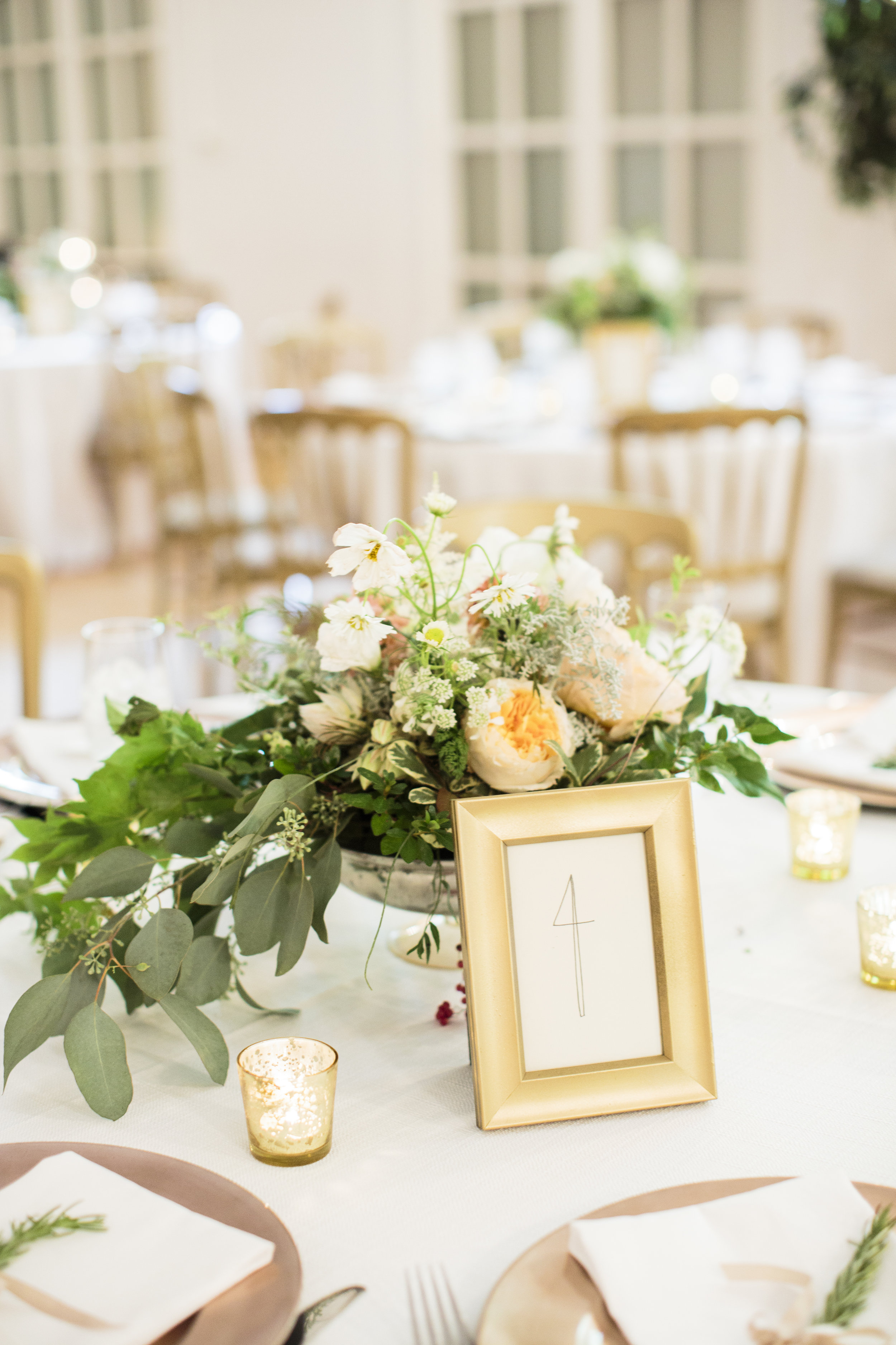 Lush Green, White, and Peach Floral Centerpieces | Simply Charming Socials | Atlanta Wedding Planner