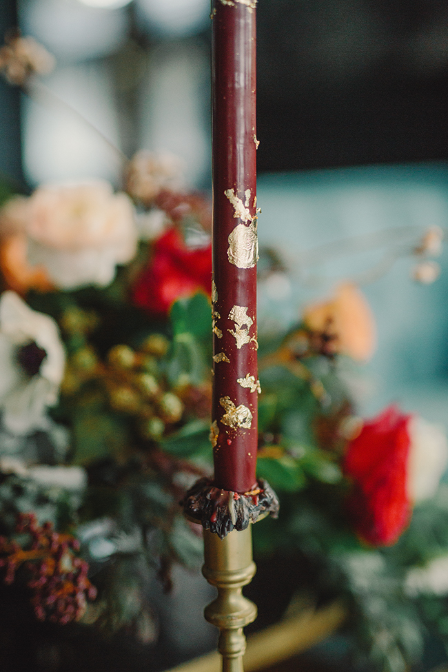 Deep Red Taper Candles and Brass Candlesticks | Simply Charming Socials | Atlanta Wedding Planner