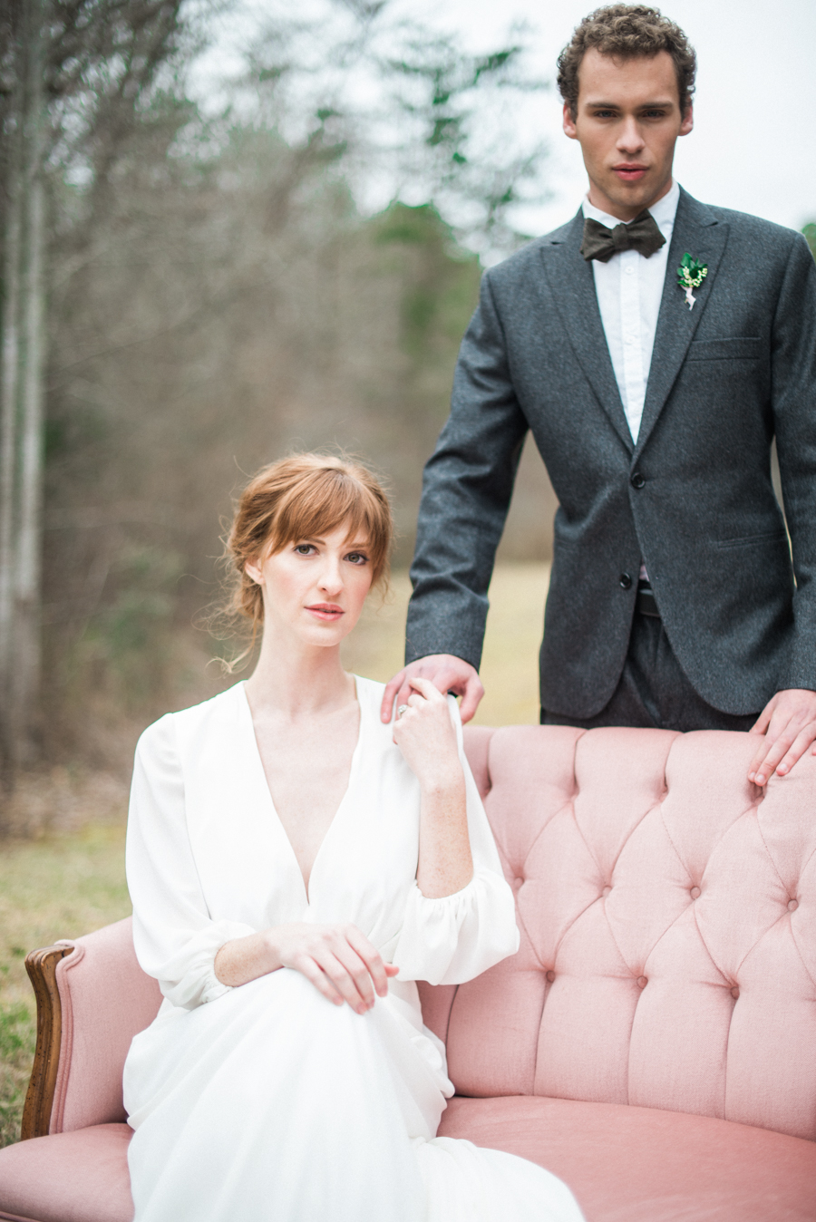 Bride and Groom Portraits on Vintage Sofa | Simply Charming Socials | Atlanta Wedding Planner