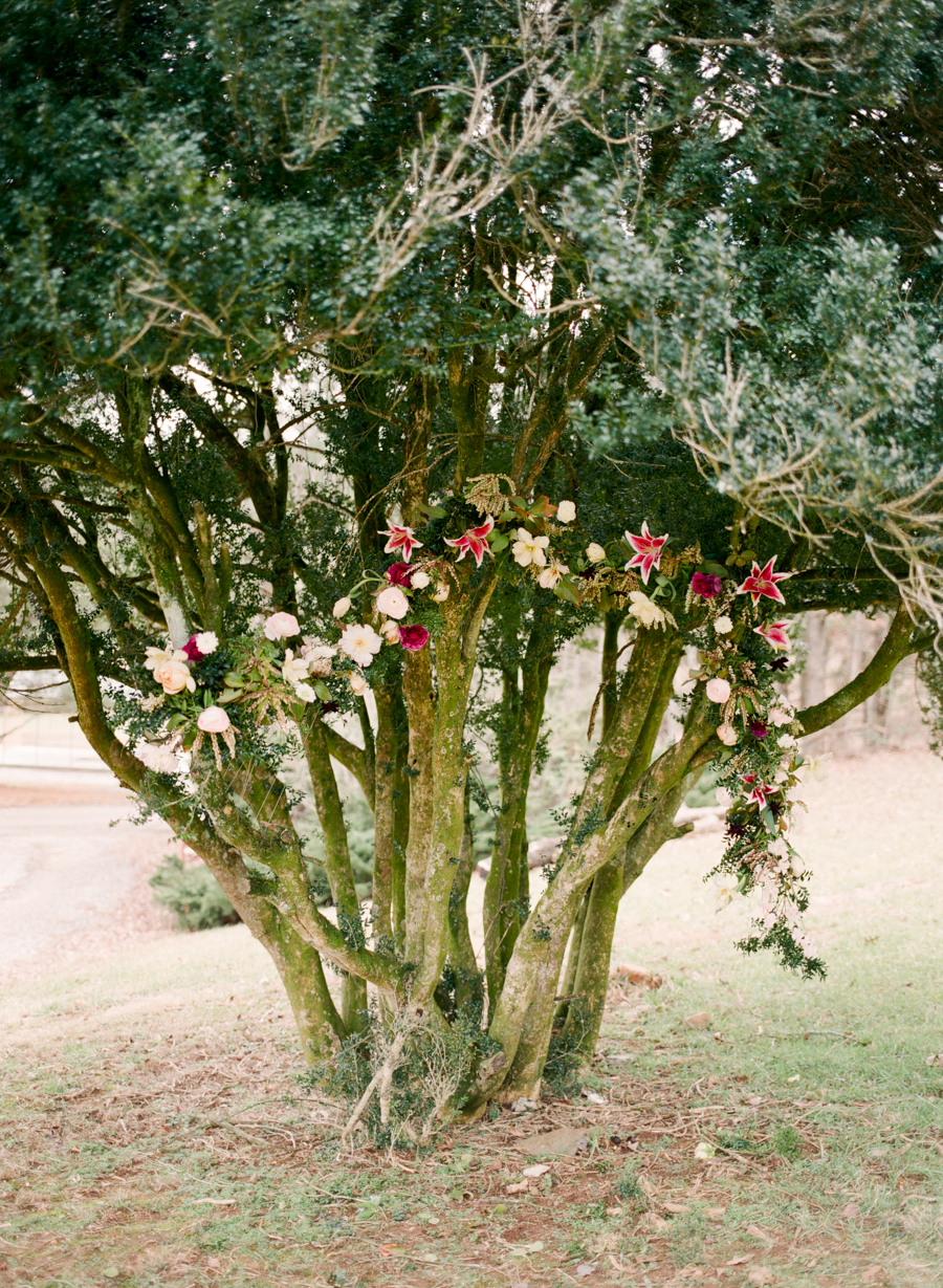 Floral Installation on Tree for Outdoor Ceremony | Simply Charming Socials | Atlanta Wedding Planner