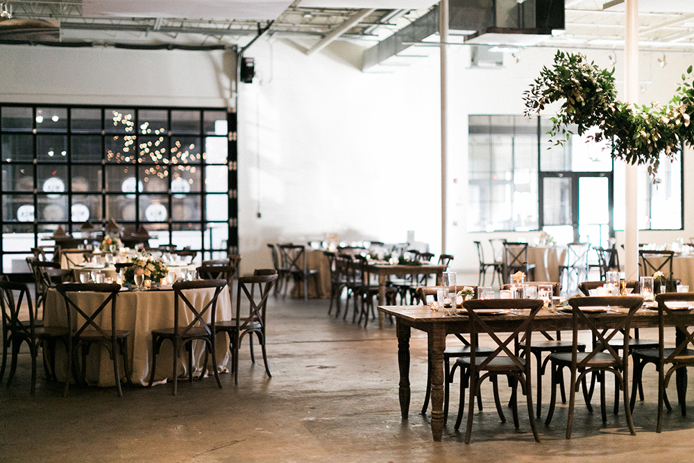 Indoor Wedding Reception at The Stave Room | Simply Charming Socials | Atlanta Wedding Planner