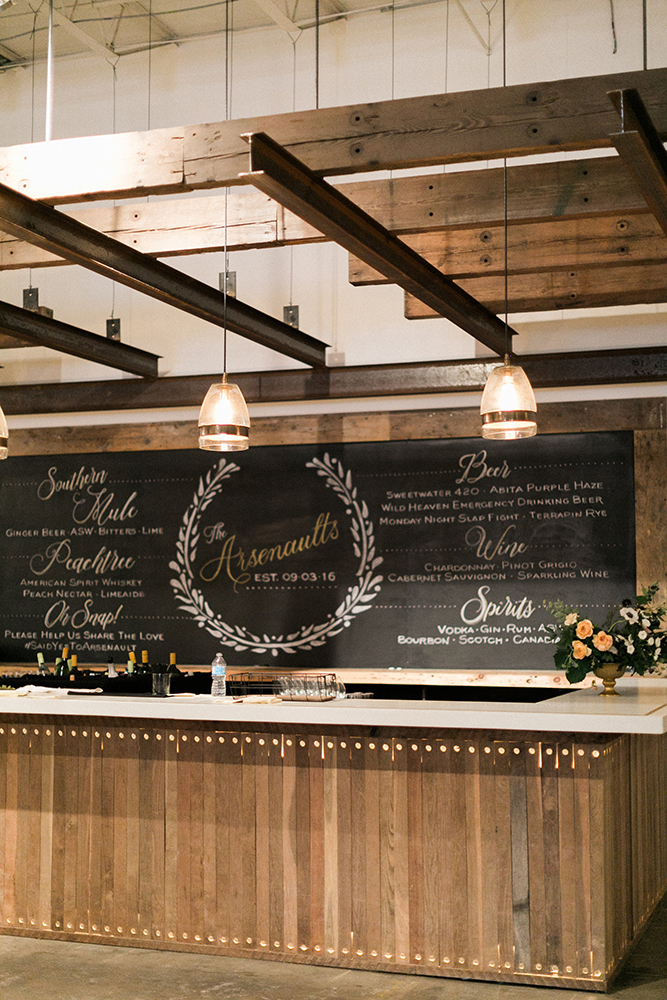 Custom Chalkboard Bar Installation at The Stave Room | Simply Charming Socials | Atlanta Wedding Planner