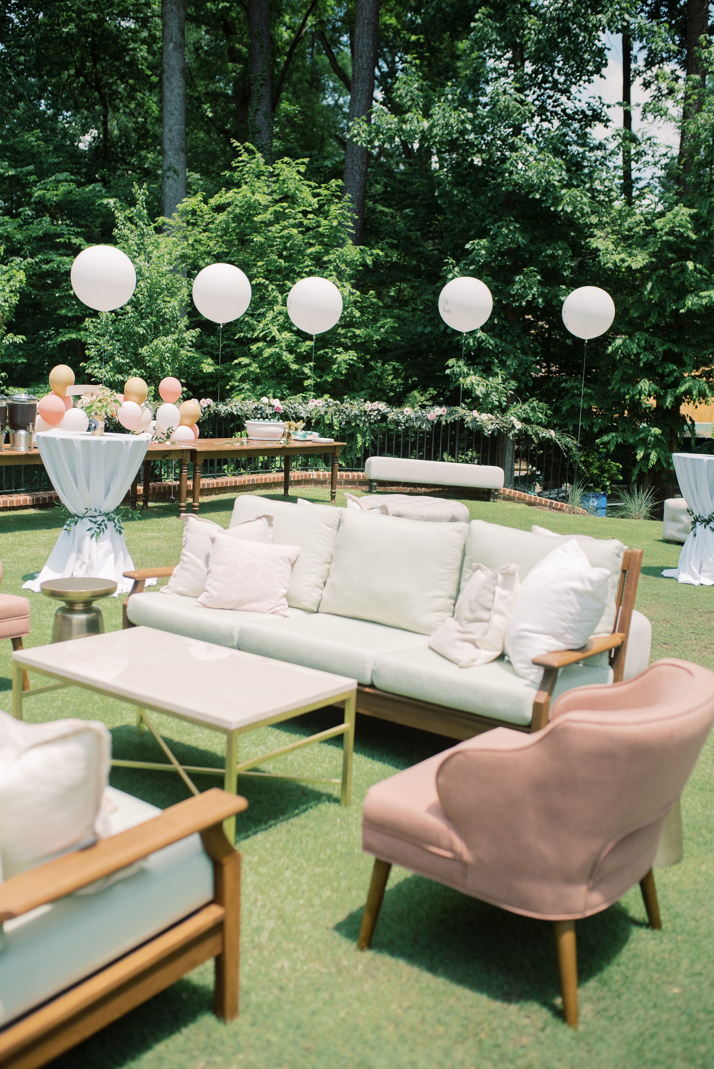 Blush and White Lounge Seating  | Simply Charming Socials | Atlanta Event Planner