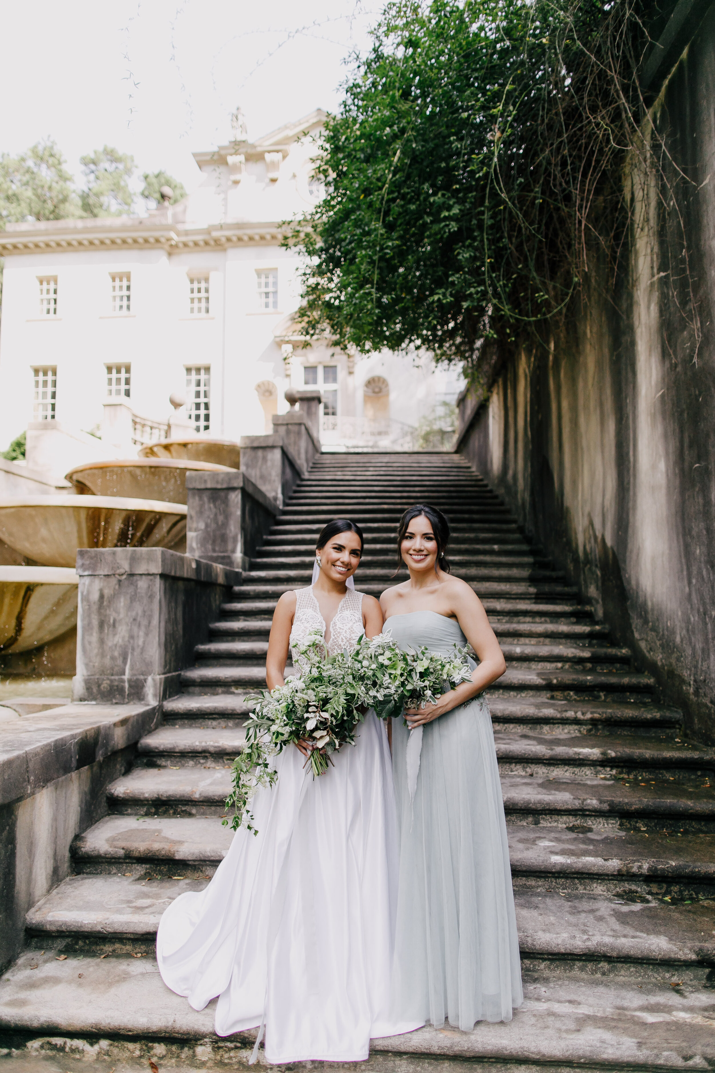 Bride and Bridesmaid in Sage Dresses | Simply Charming Socials | Atlanta Wedding Planner