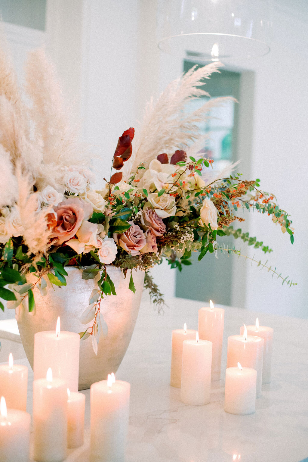 Large Floral and Pampas Grass Centerpiece | Simply Charming Socials | Atlanta Event Planner