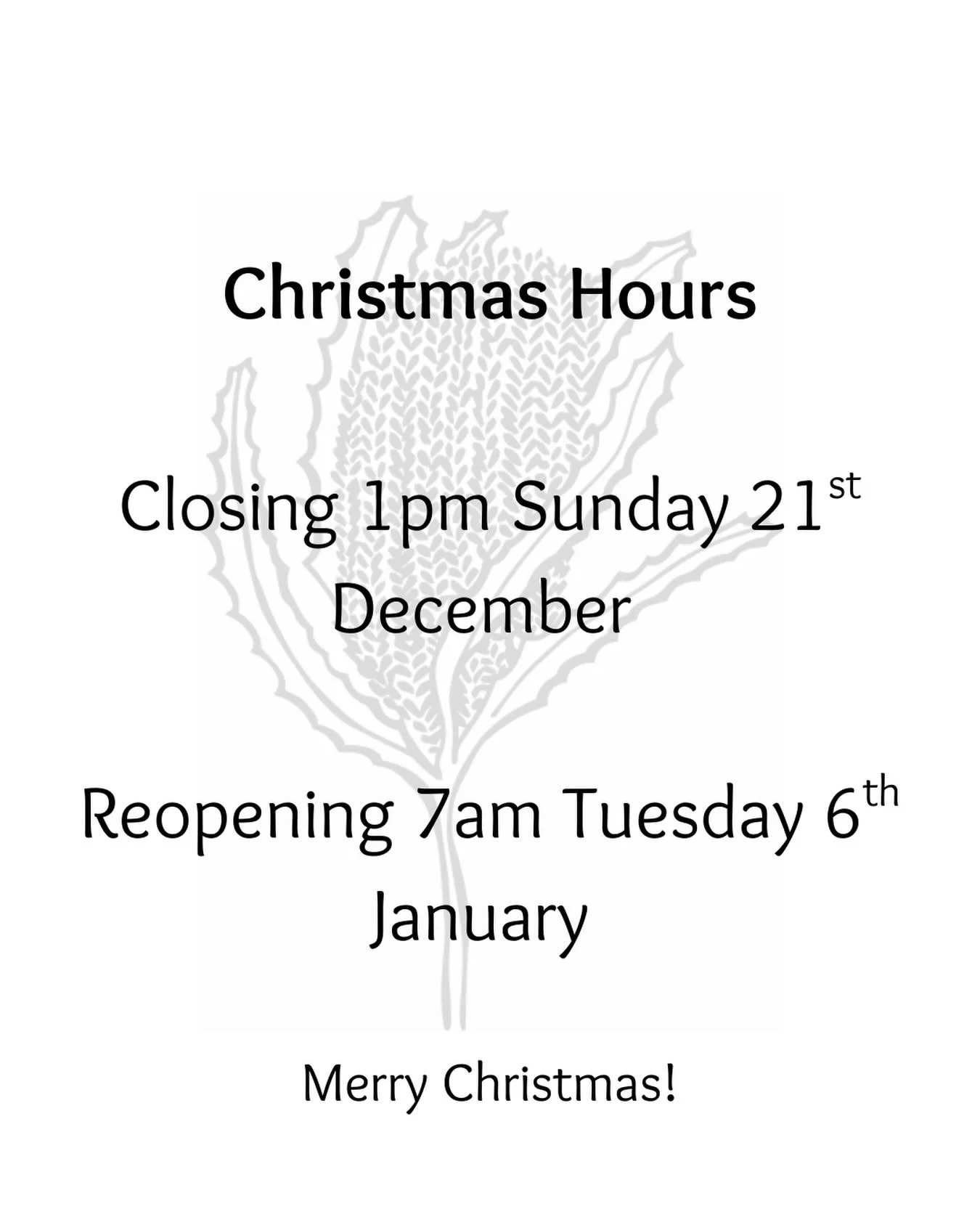 We are taking a short break over Christmas. Kitchen closing 1pm Sunday 21st December. We will reopen Tuesday 6th January. Thanks for your ongoing support and Merry Christmas!