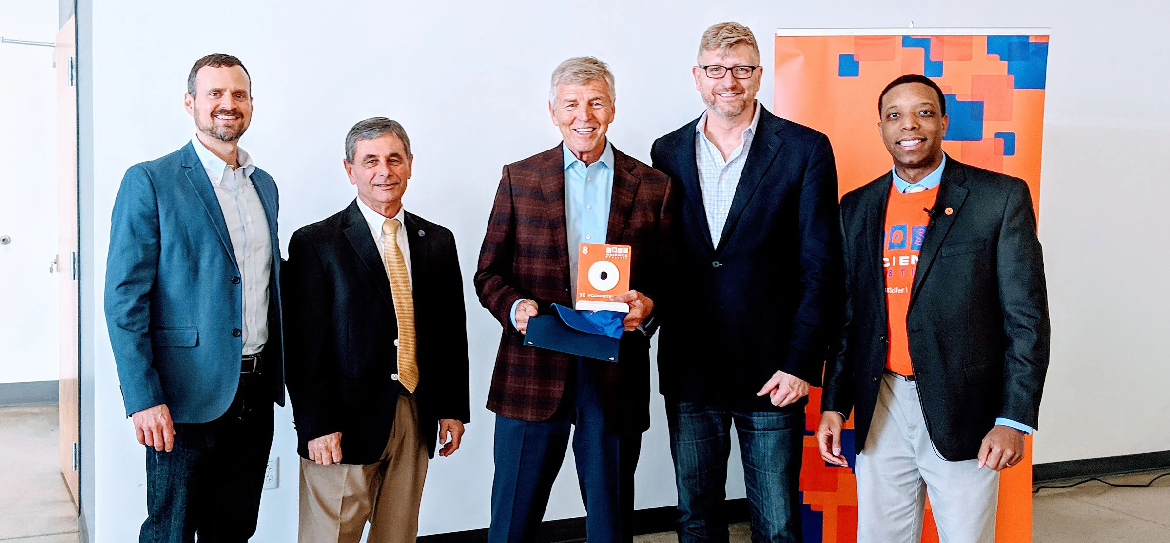 Craig Turner, Mayor Tom Kneeland (Gahanna), Jim Grote, Thomas Grote, and Stephen White (COSI).