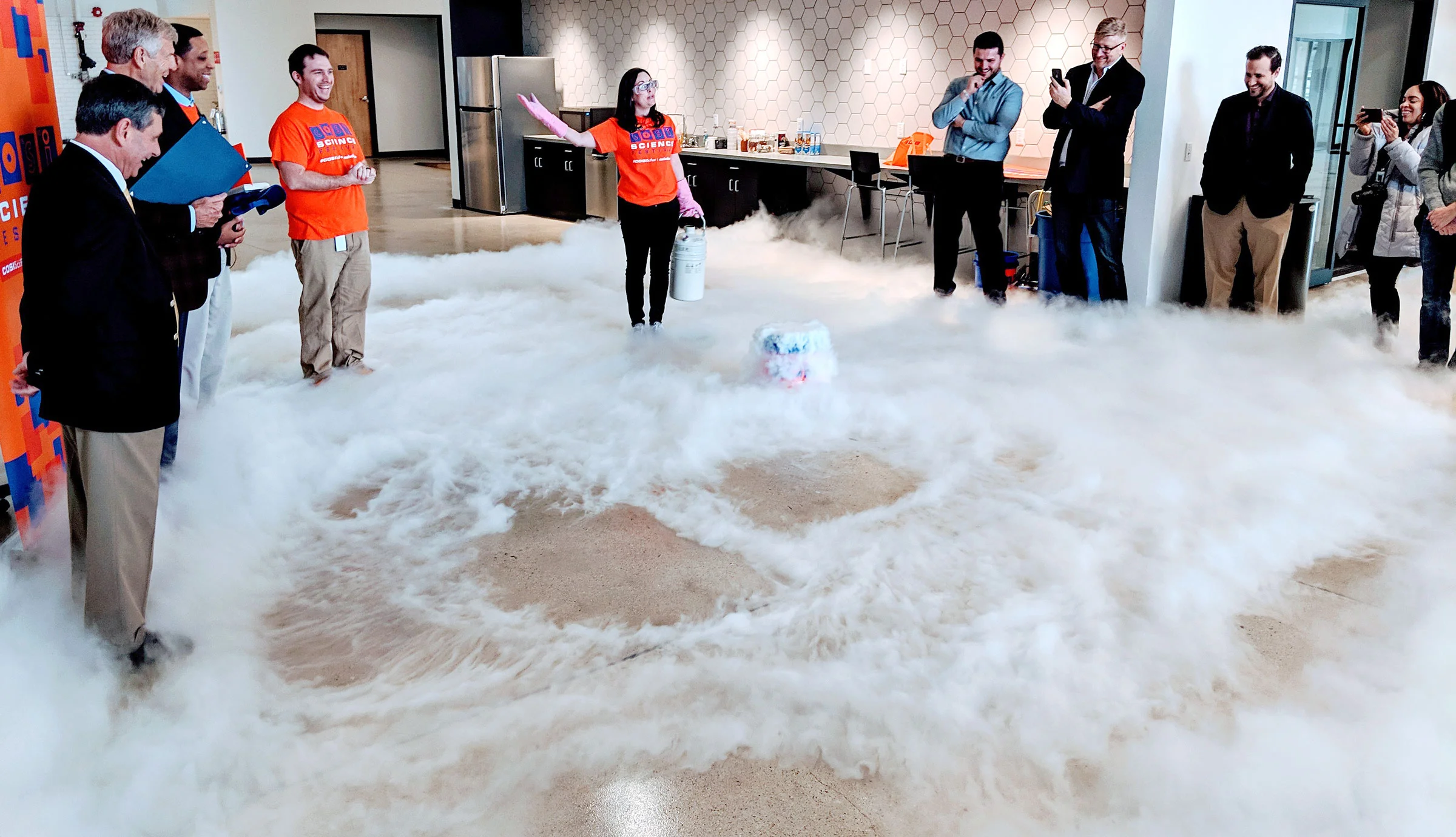 COSI floods the EDGE floor with liquid nitrogen.