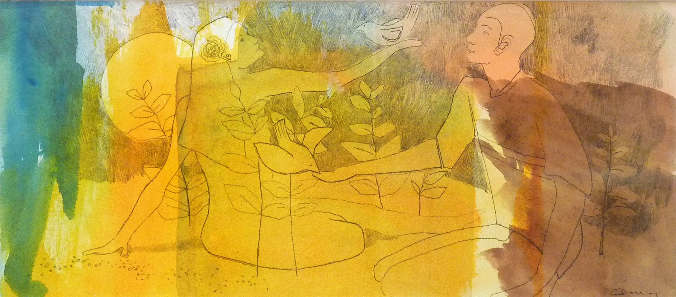 Claire Denny, Peace , watercolour painting with carbon