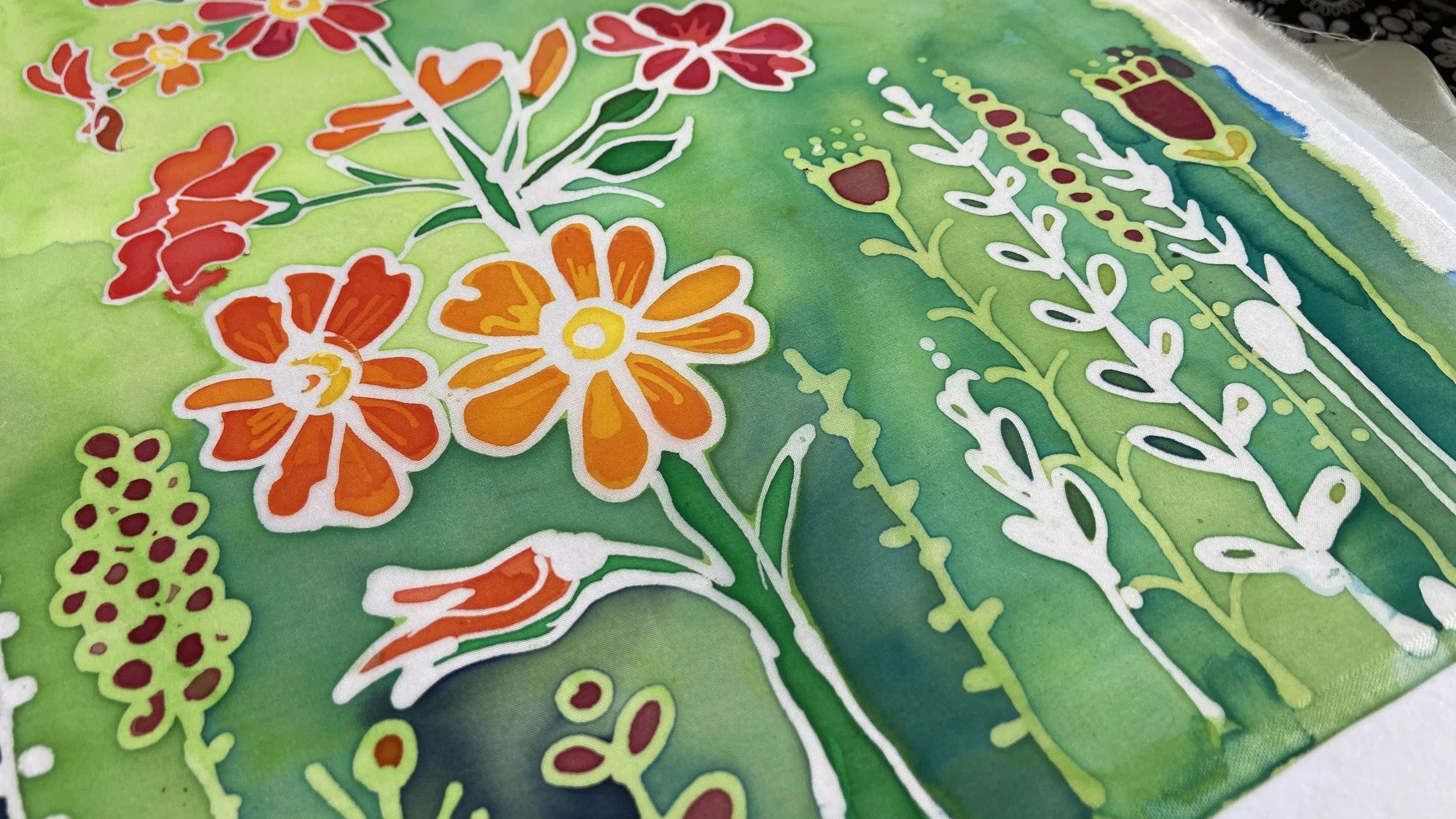 Silk Painting - Spring Meadow (with wax resist) 