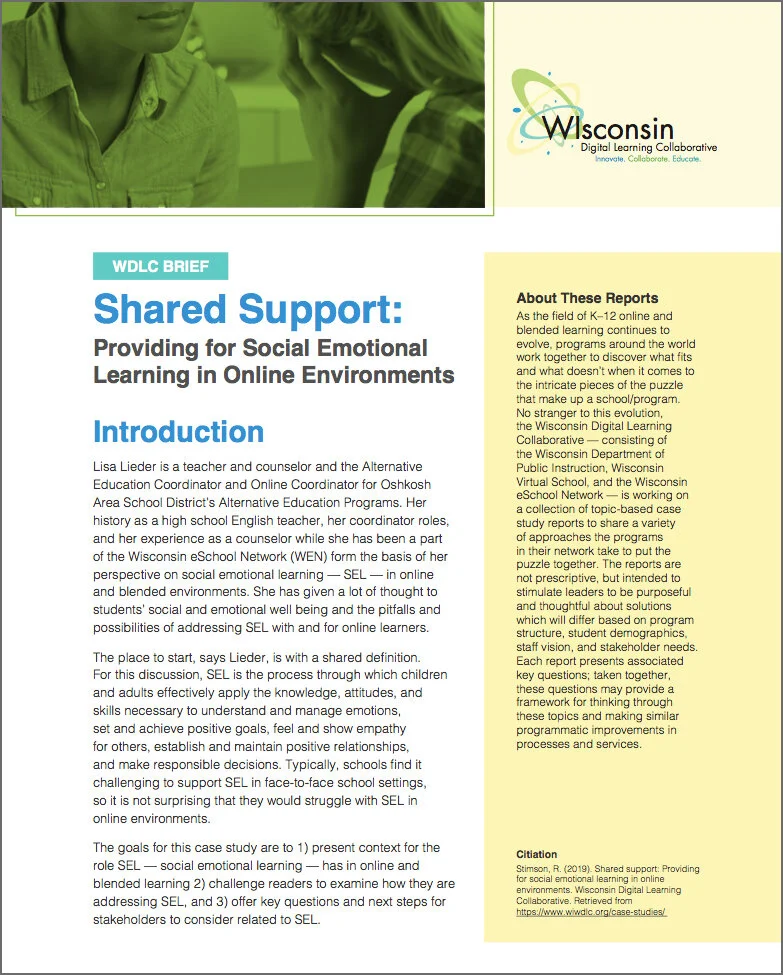 Shared Support: Providing for Social Emotional Learning in Online Environments