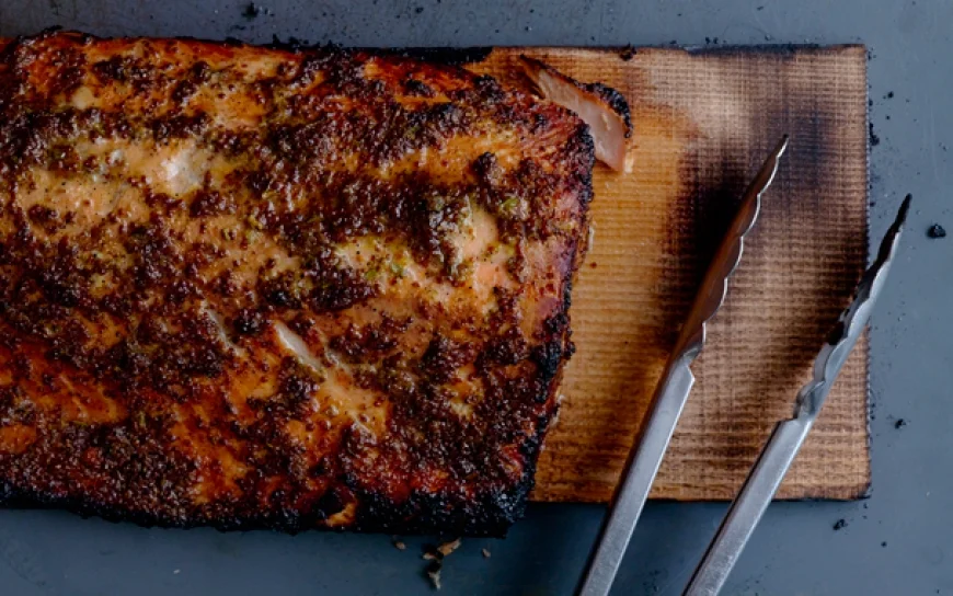 Planked salmon with ginger-mirin mayonnaise