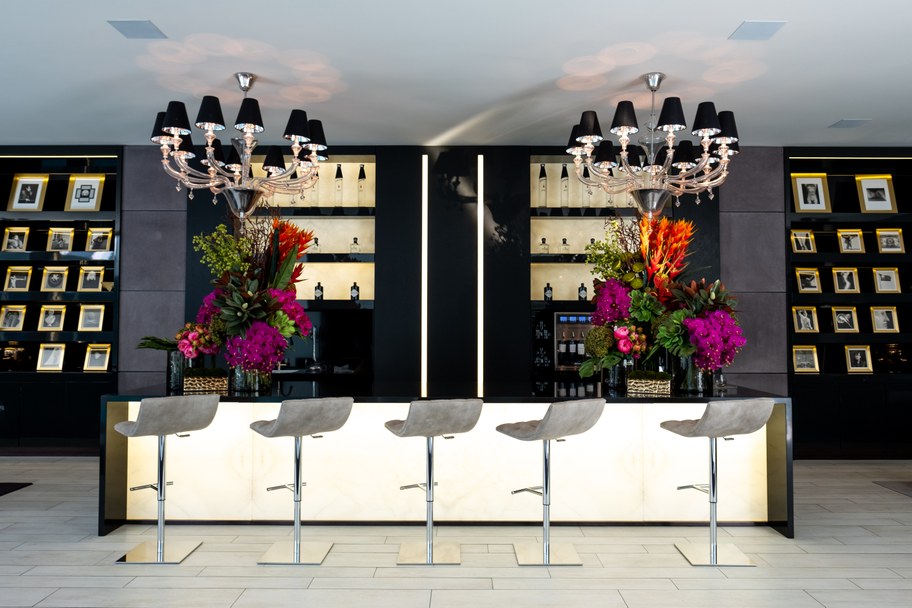 A bar with lots of alcohol within the house.