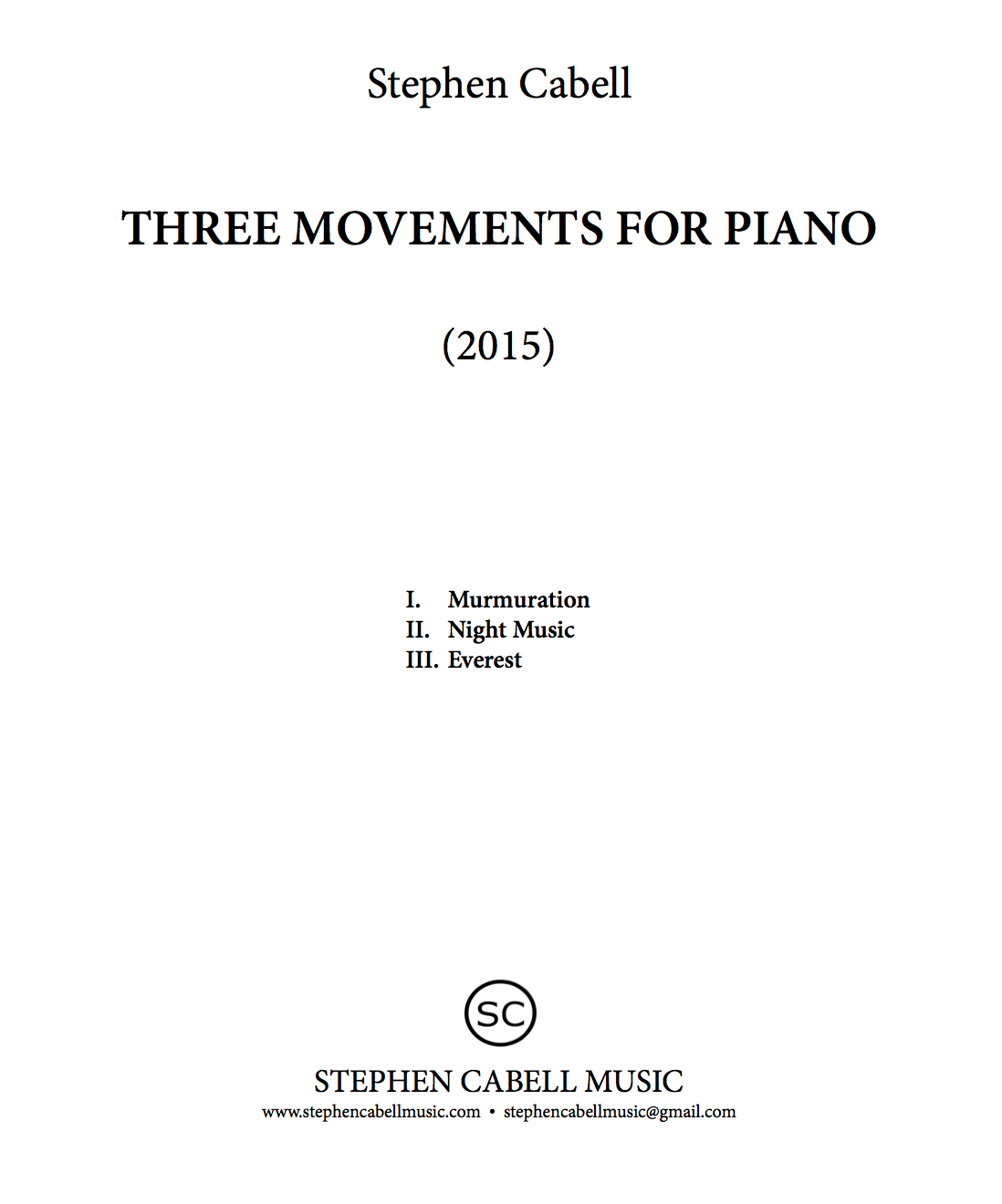 THREE MOVEMENTS FOR PIANO title page