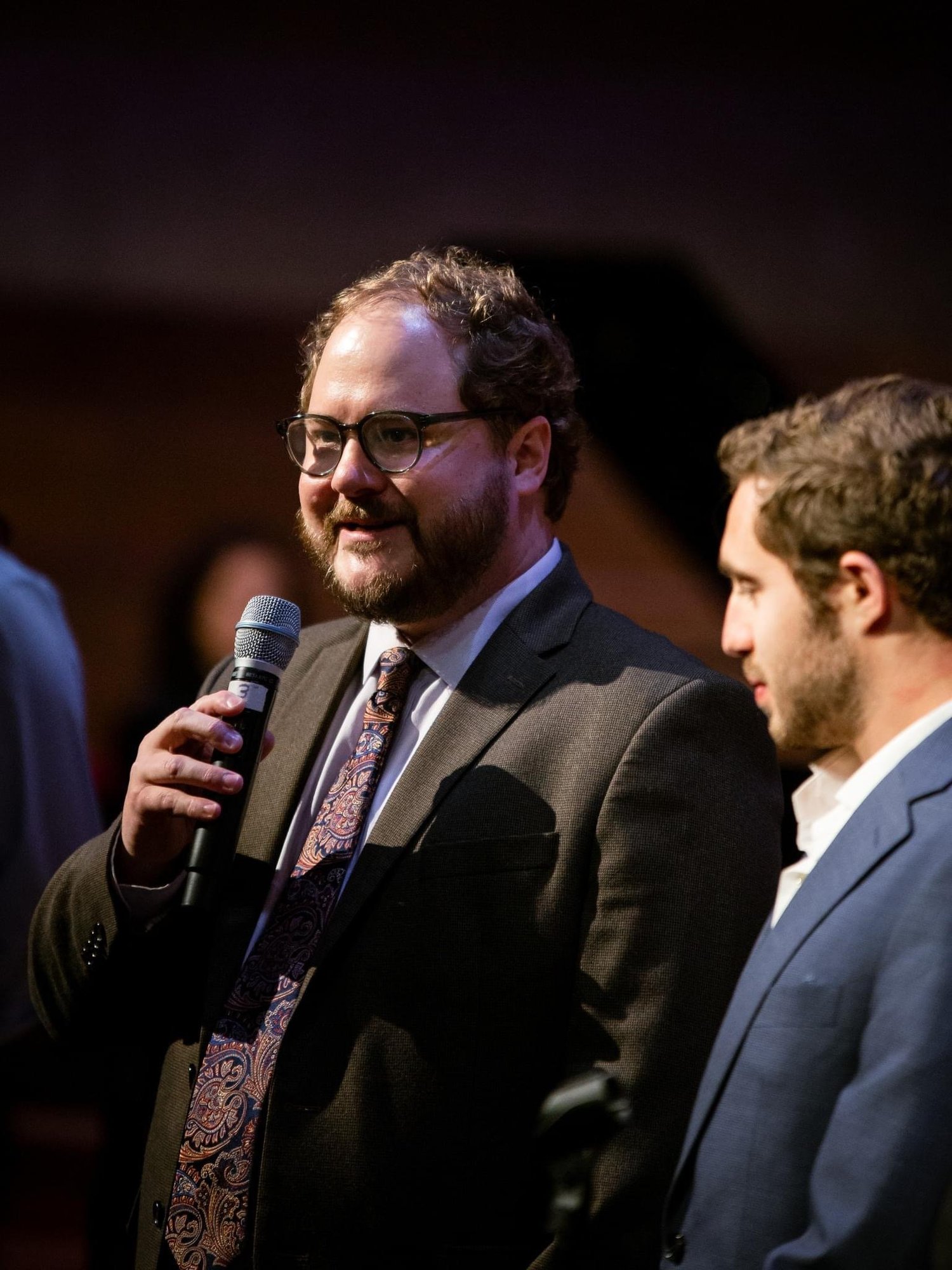 Stephen Cabell speaking at a musical event