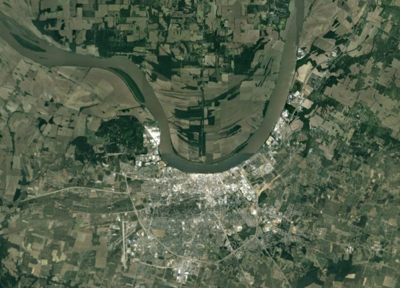 Aerial view of Owensboro, Kentucky, and the Ohio River