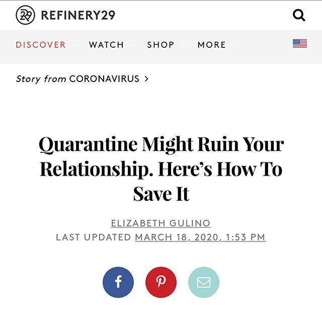 So it&rsquo;s day 4 and you&rsquo;re &ldquo;lucky&rdquo; enough to be stuck at home with your partner and they are starting to drive you nuts. Here are a few tips I gave when chatting with @refinery29 @lizzygulino 
What is working for you? Need more 