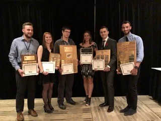 Student winners (l-r): Jacob Newman (Memorial), Mattea McRae (Memorial), Brant Gaetz (Memorial), Kali Gee (St. Marys), Garrett Velkjar (Acadia), Liam MacNeil (UNB).