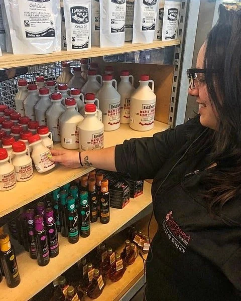 A student tests out the new eye tracking glasses at The Shelf , a retail research space for the David Sobey Centre for at the Halifax Seaport Market.