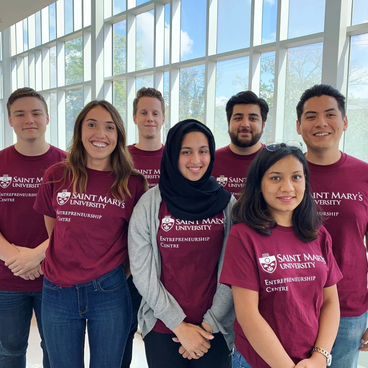 Meet the new ENbassador team! Back row, l-r: Aaron Graham, Commerce; Jake Chambers, Science; Emaaz Amjid, Science; Guillermo Villerreal De Lara, Arts. In front, l-r: Solana Purdy, Commerce; Amina Khan, Arts; Sambridhi Trikhatri, Commerce.